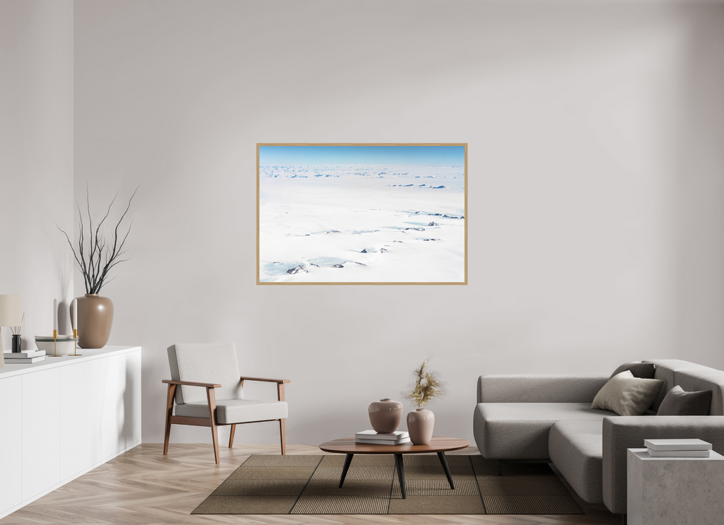 150 x 100 cm, Impression Fine Art encadrée en chêne naturel - mat Le Continent Glacé