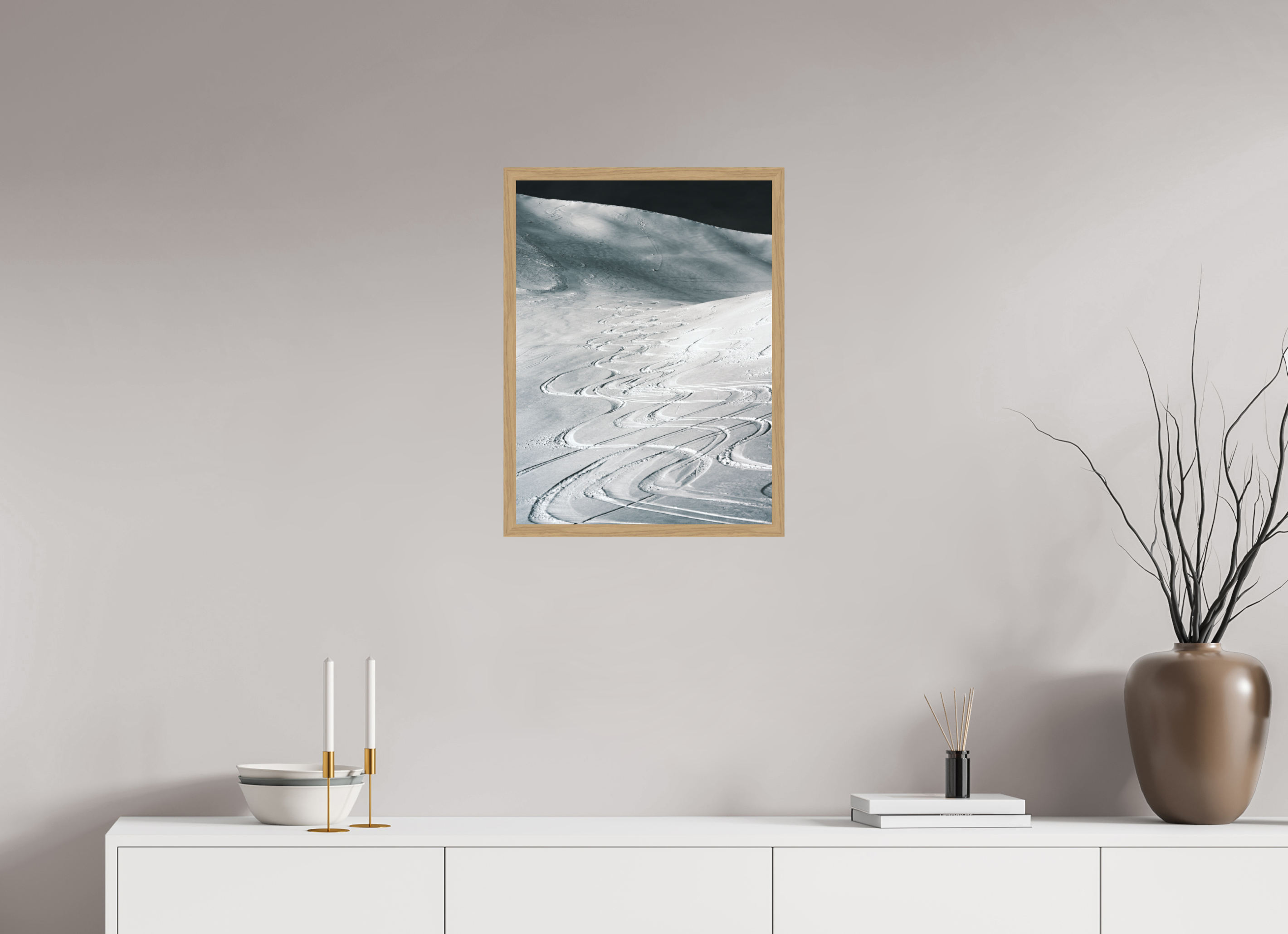 45 x 60 cm, Impression Fine Art encadrée en chêne naturel - mat Les traces du bonheur