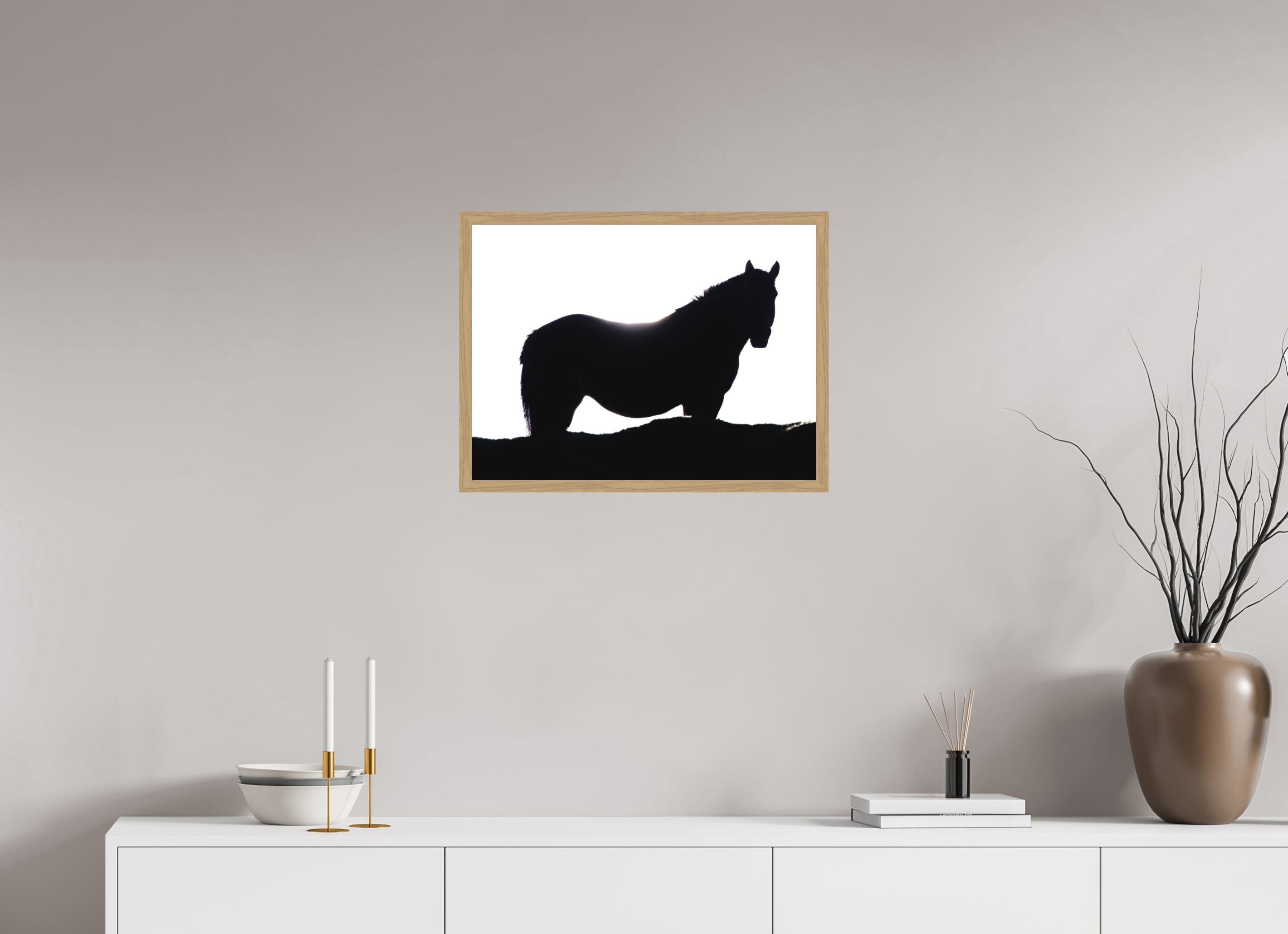 60 x 45 cm, Impression Fine Art encadrée en chêne naturel - mat Cheval