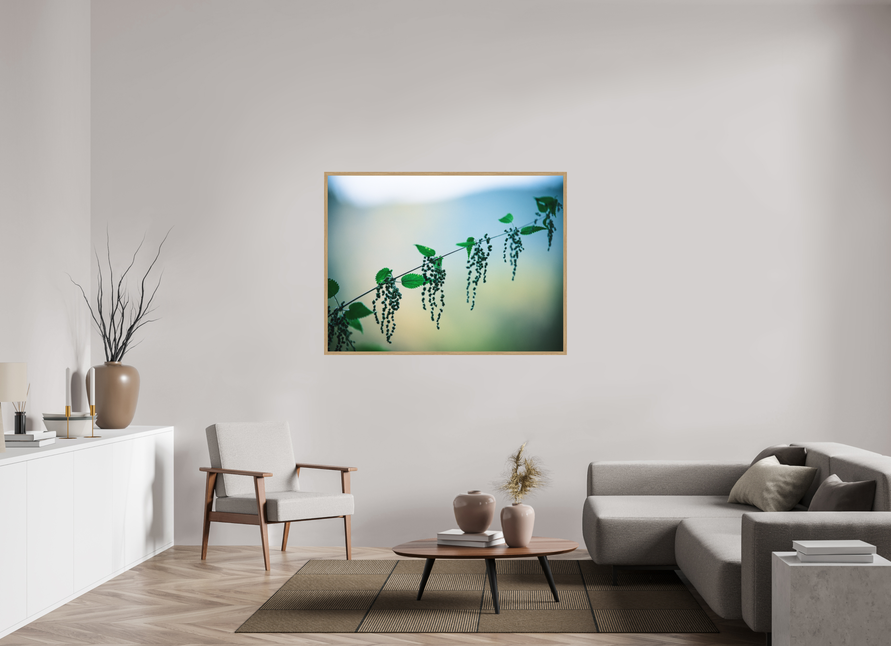 140 x 105 cm, Impression Fine Art encadrée en chêne naturel - mat Ortie