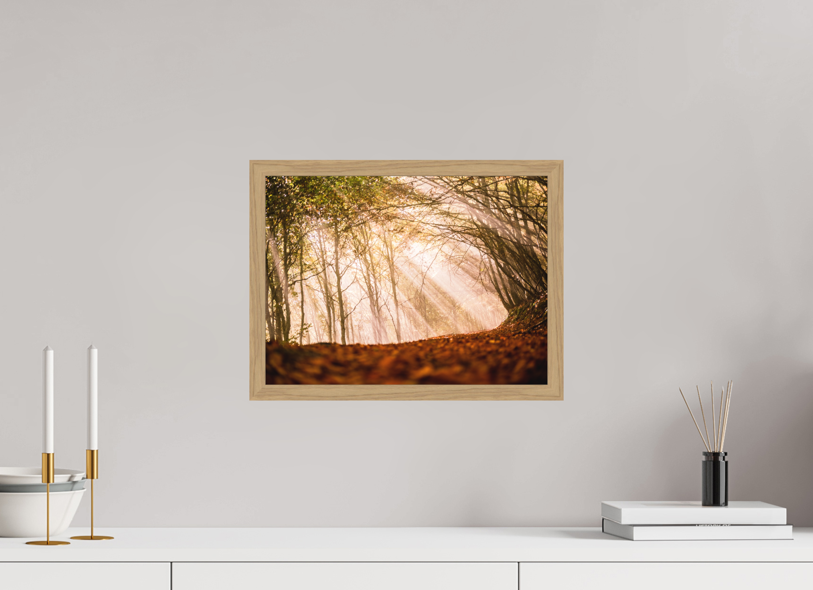 40 x 30 cm, Impression Fine Art encadrée en chêne naturel - mat Un rayon de soleil