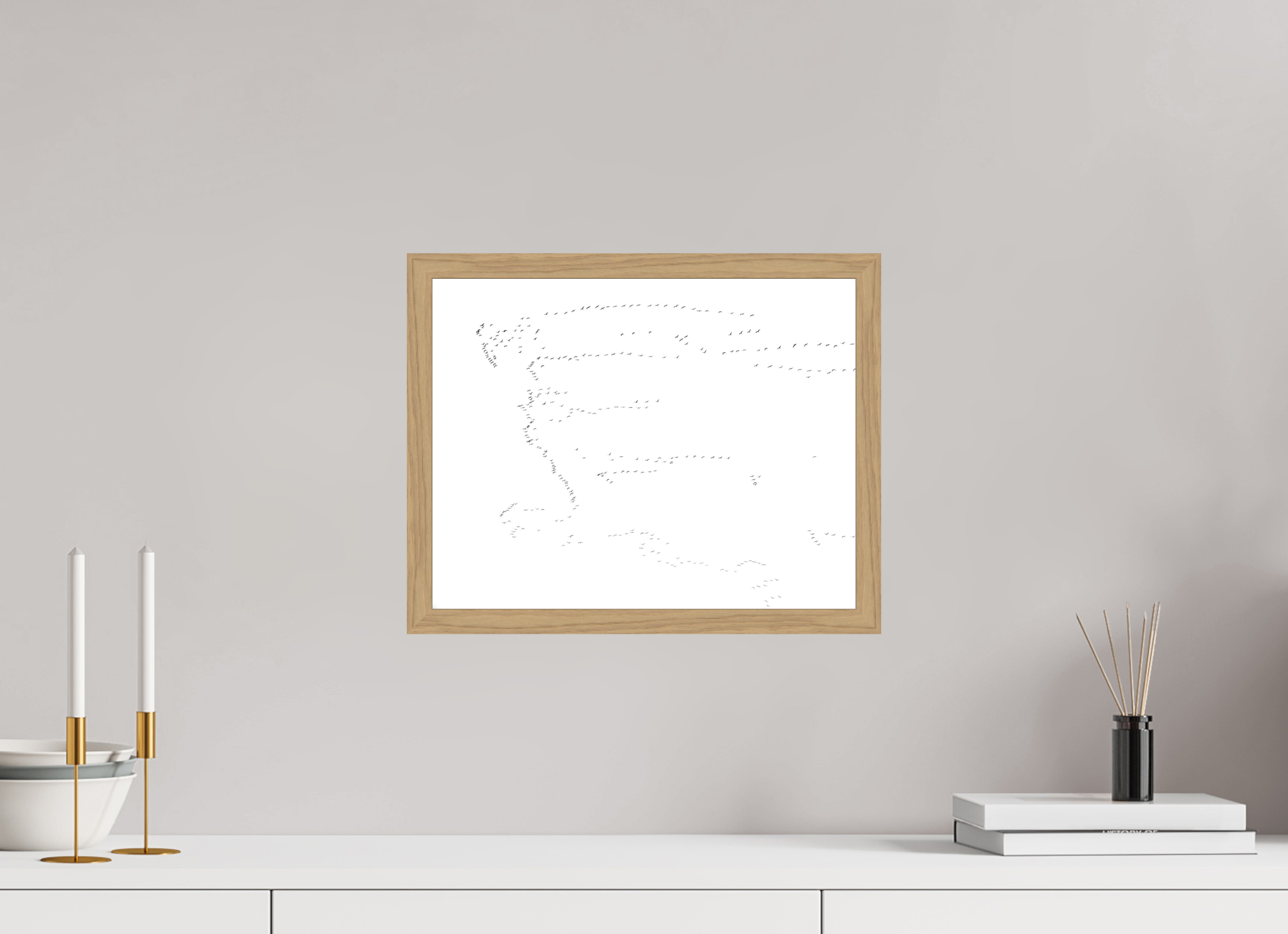 38 x 30 cm, Impression Fine Art encadrée en chêne naturel - mat Grues I