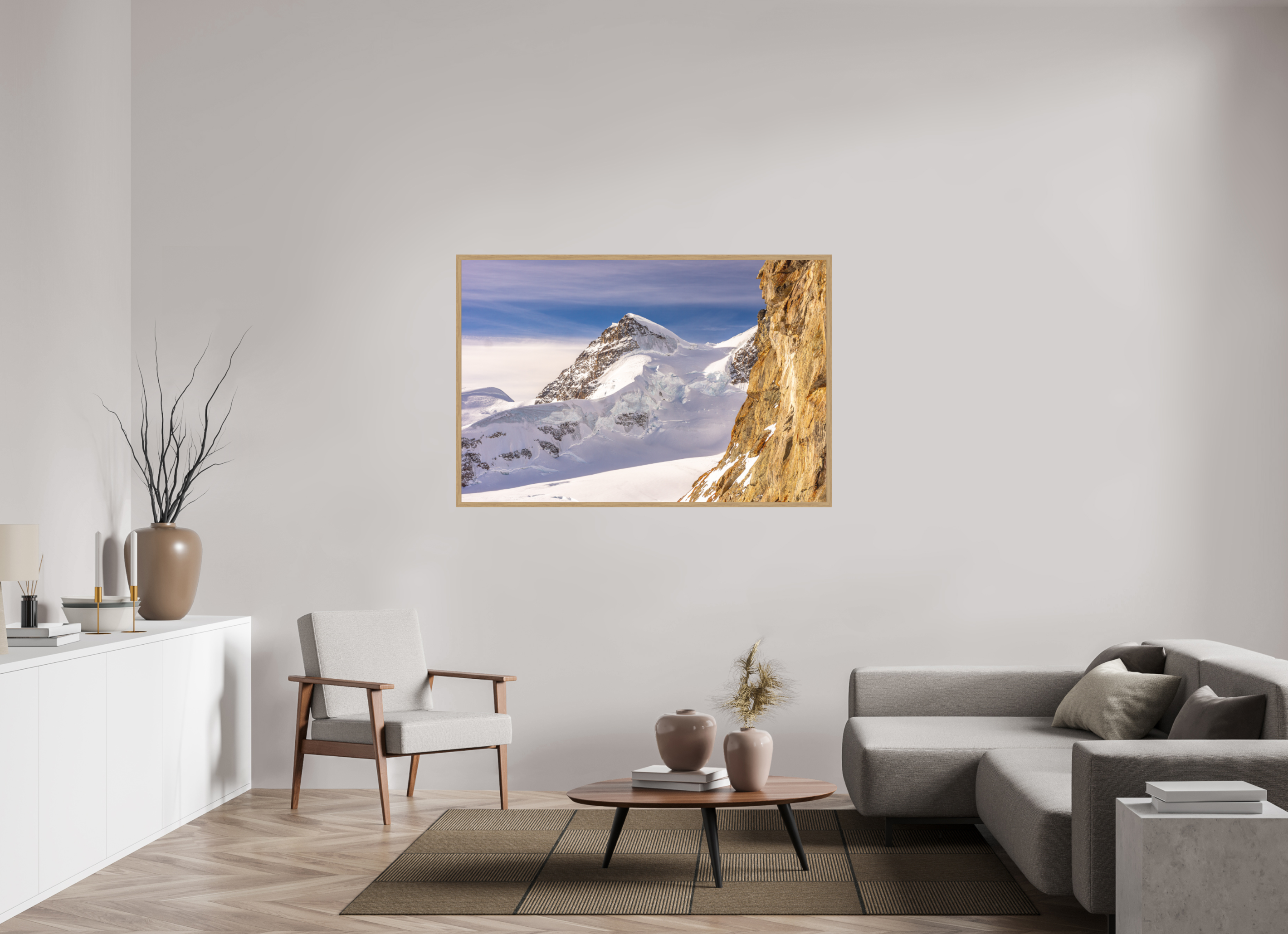 150 x 100 cm, Impression Fine Art encadrée en chêne naturel - mat La Jungfrau