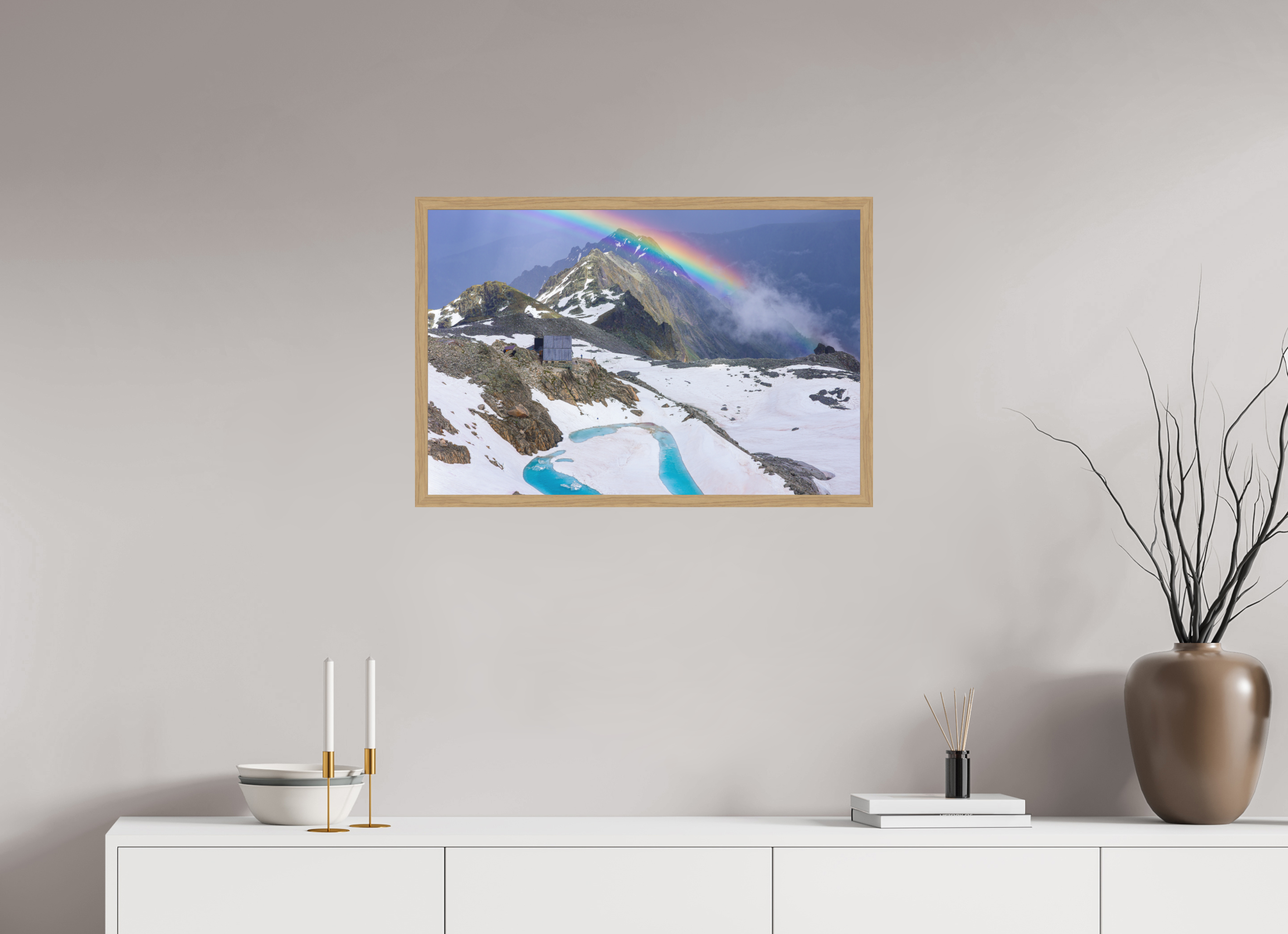 75 x 50 cm, Impression Fine Art encadrée en chêne naturel - mat Cabane d'Orny