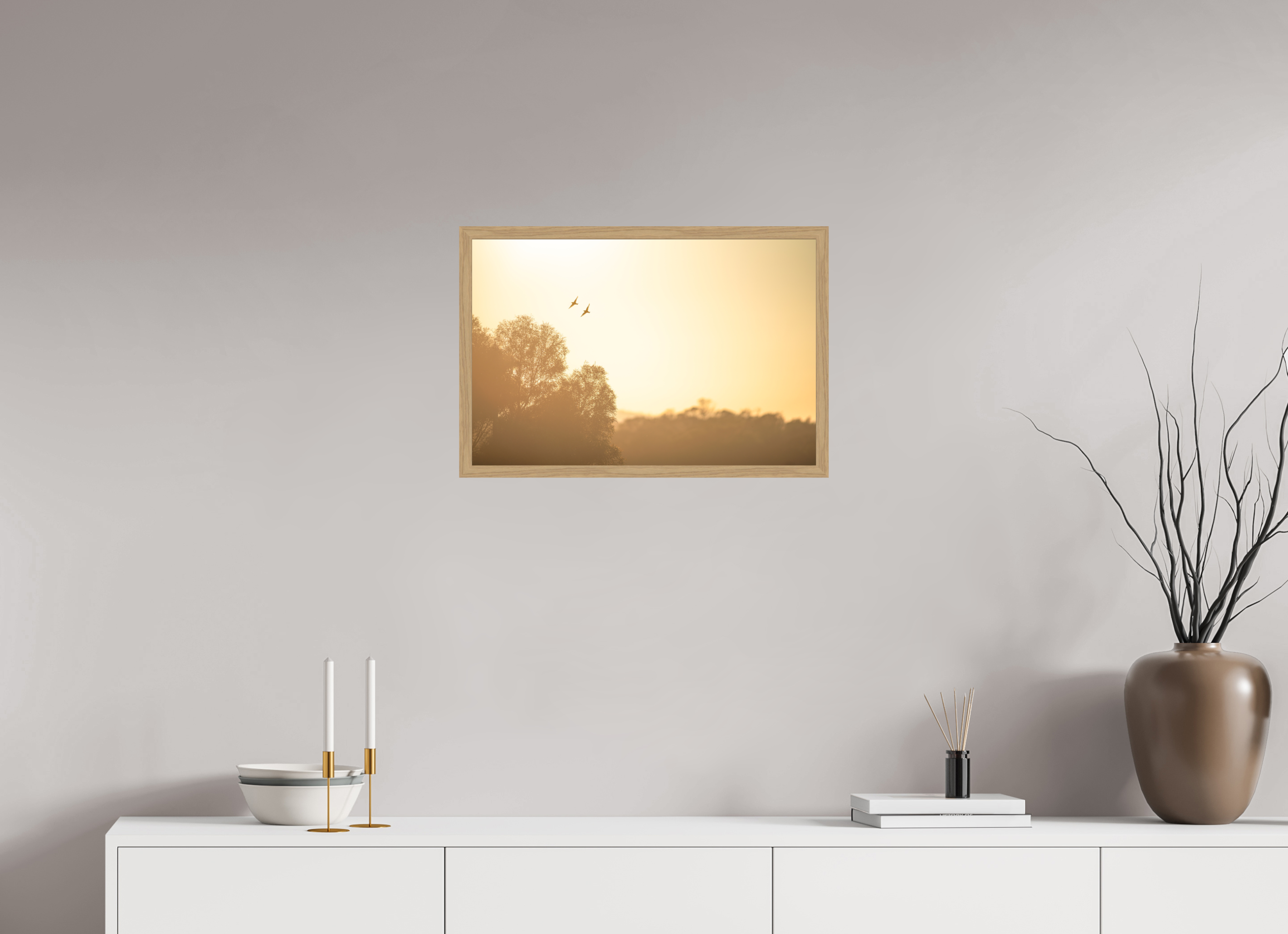 60 x 40 cm, Impression Fine Art encadrée en chêne naturel - mat Lune de miel