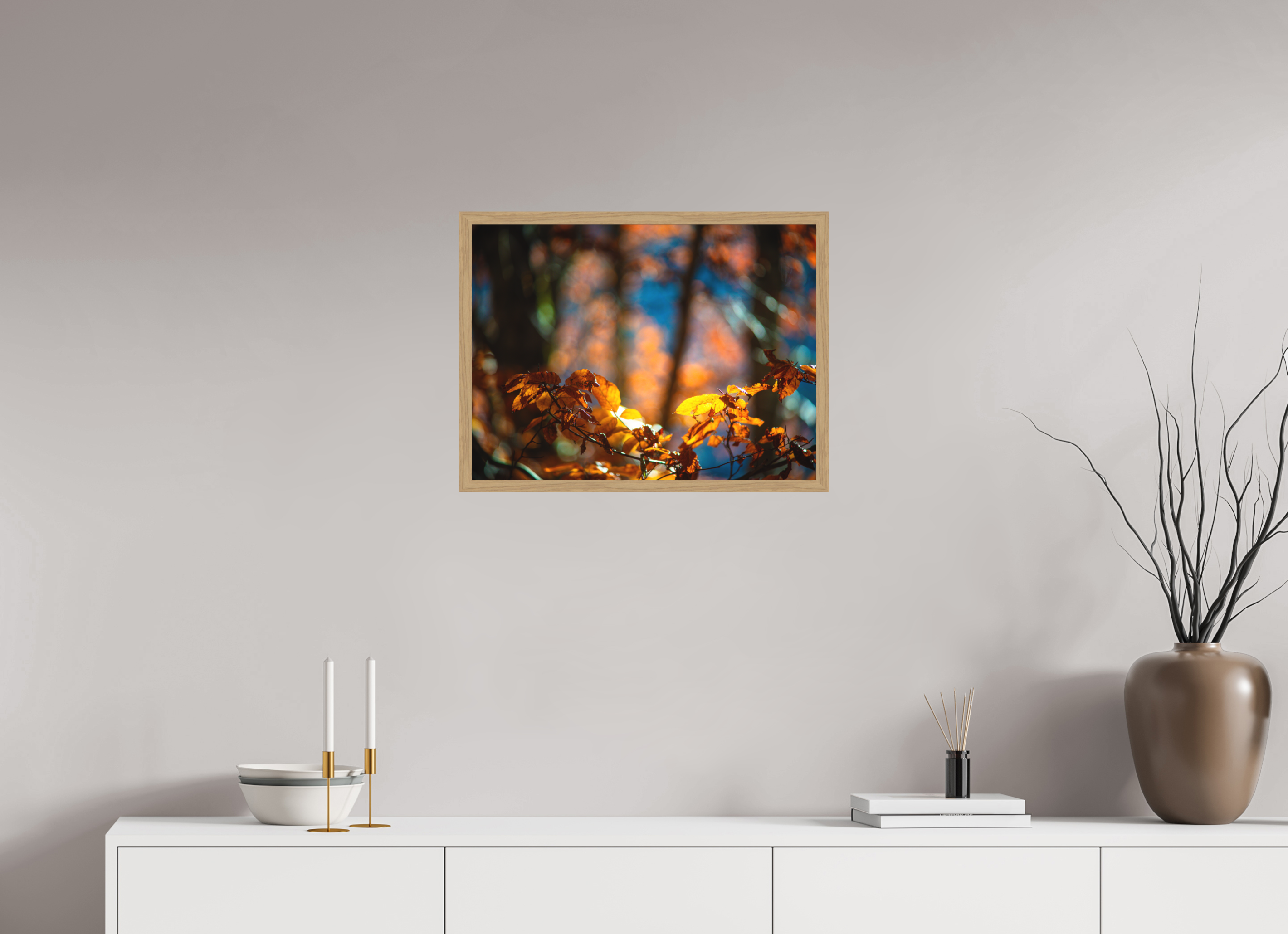 60 x 45 cm, Impression Fine Art encadrée en chêne naturel - mat La folie des couleurs I