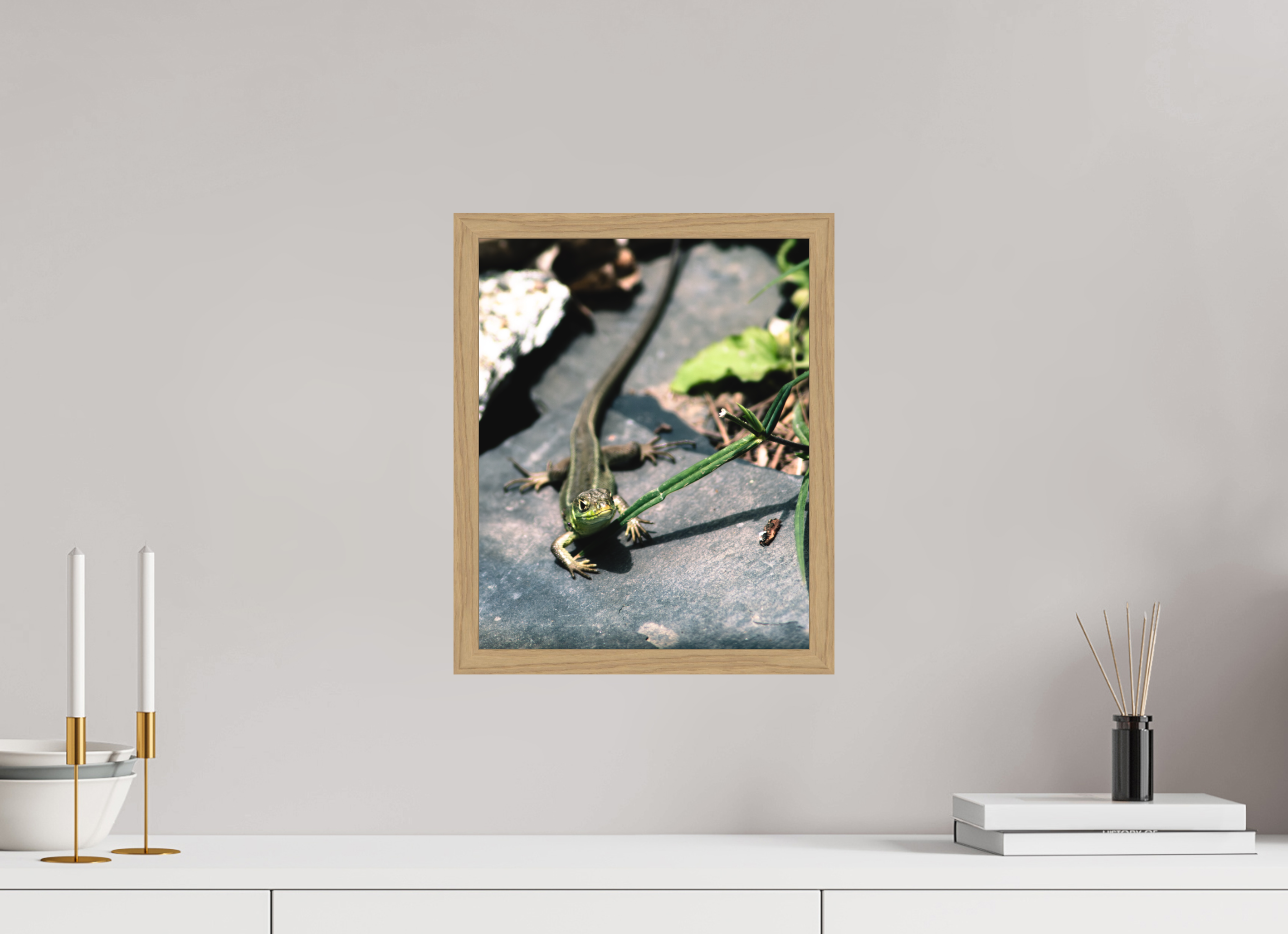 30 x 36,9 cm, Impression Fine Art encadrée en chêne naturel - mat Lezard