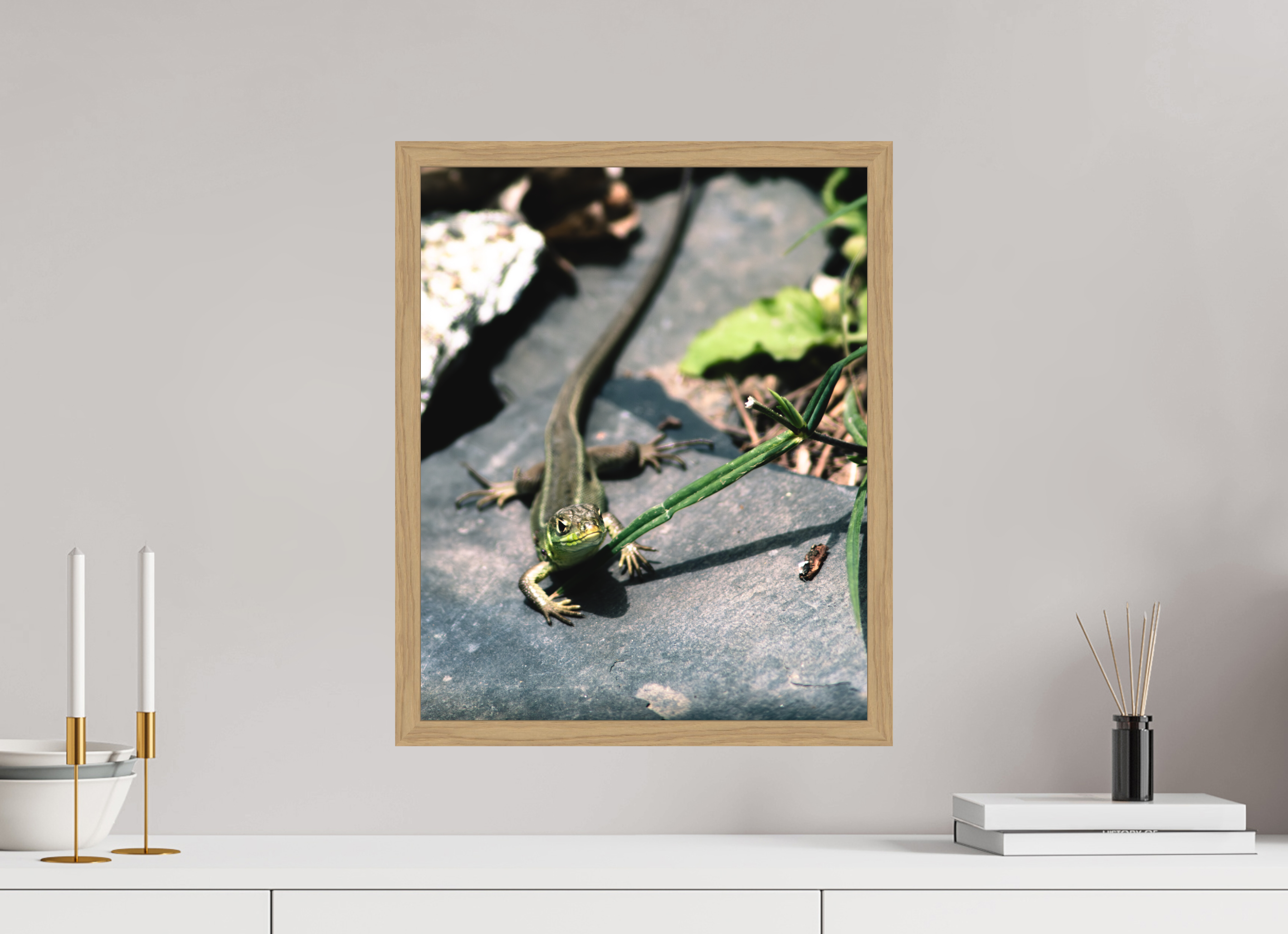 40 x 49,2 cm, Impression Fine Art encadrée en chêne naturel - mat Lezard