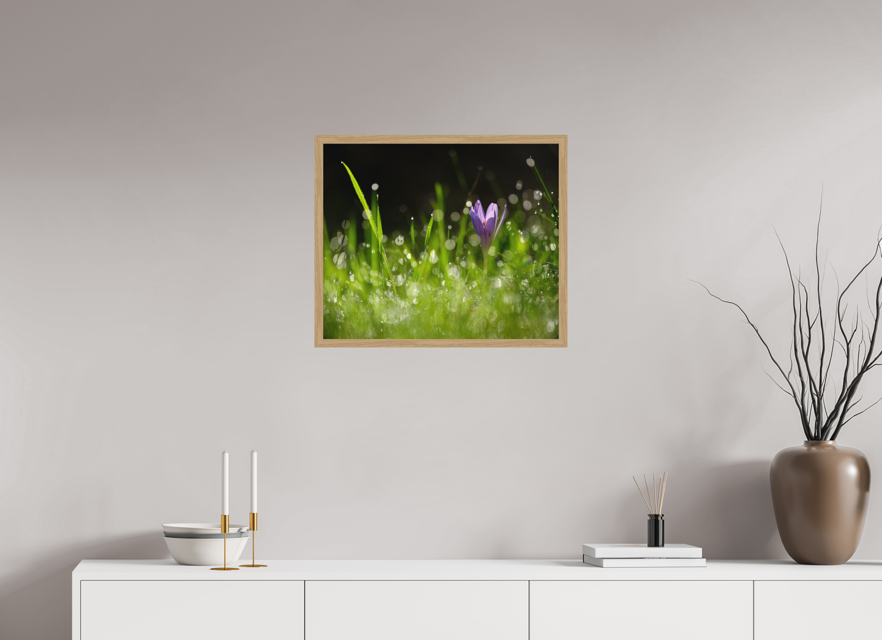 60 x 50 cm, Impression Fine Art encadrée en chêne naturel - mat fleurs