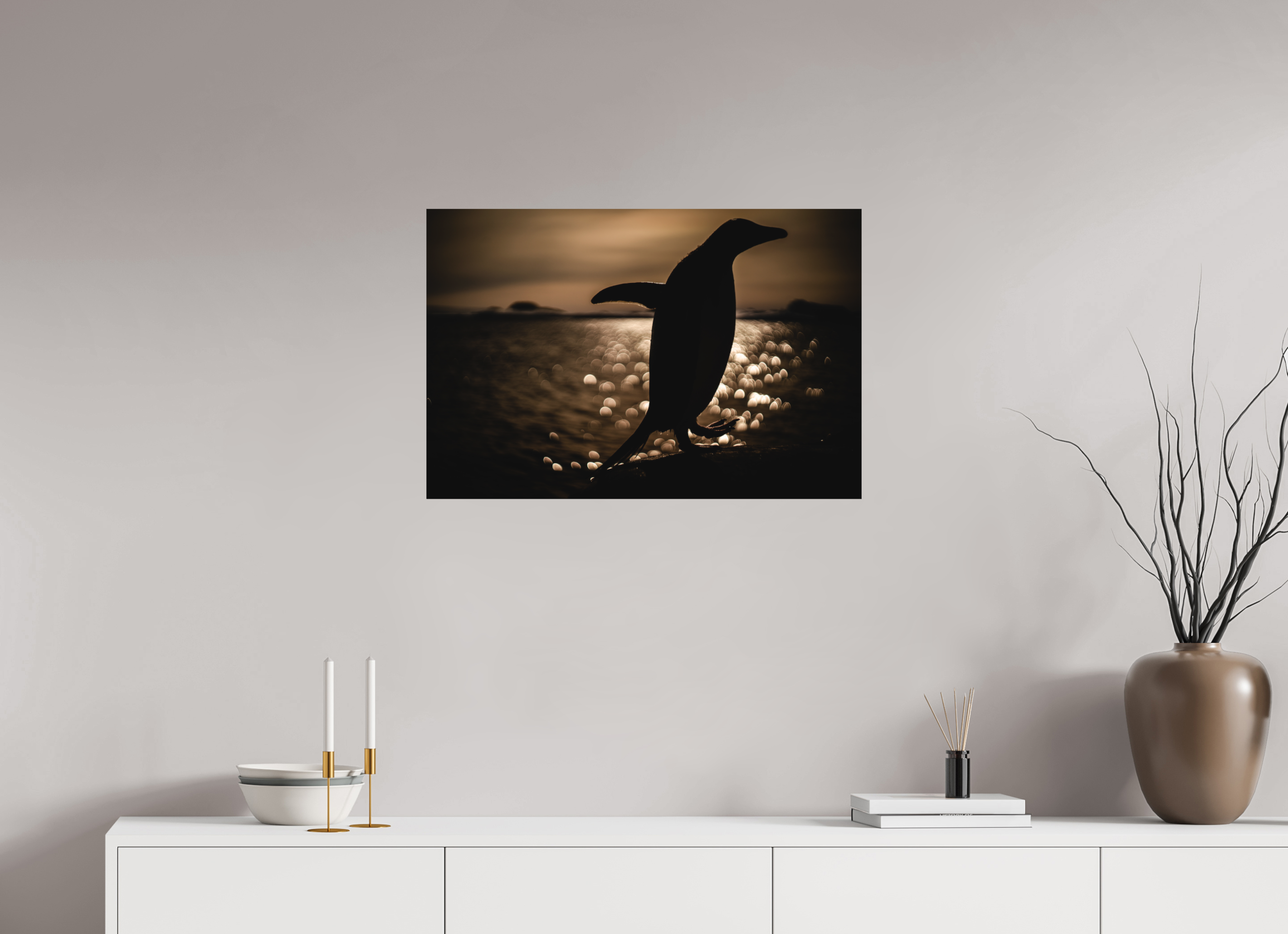 75 x 50 cm, Impression Fine Art - mat Manchot Adélie et coucher de soleil