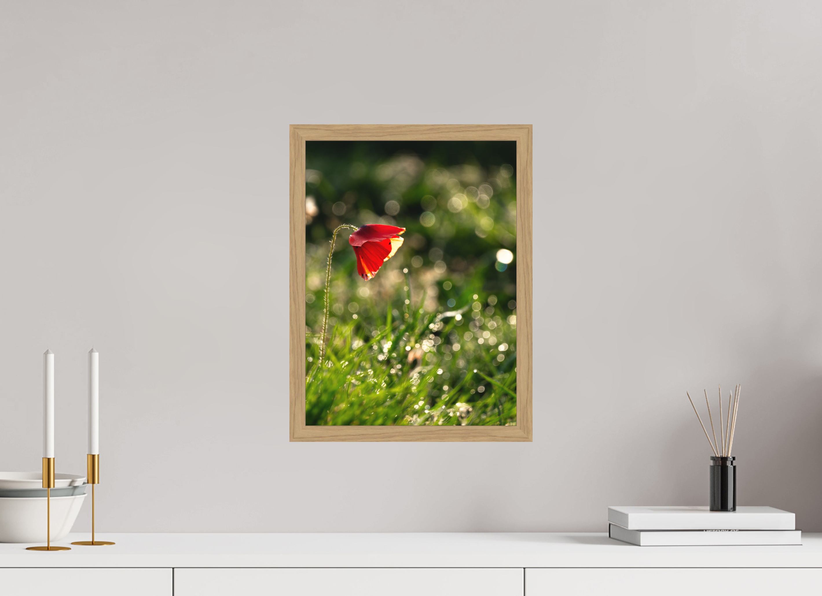 30 x 40 cm, Impression Fine Art encadrée en chêne naturel - mat coquelicot