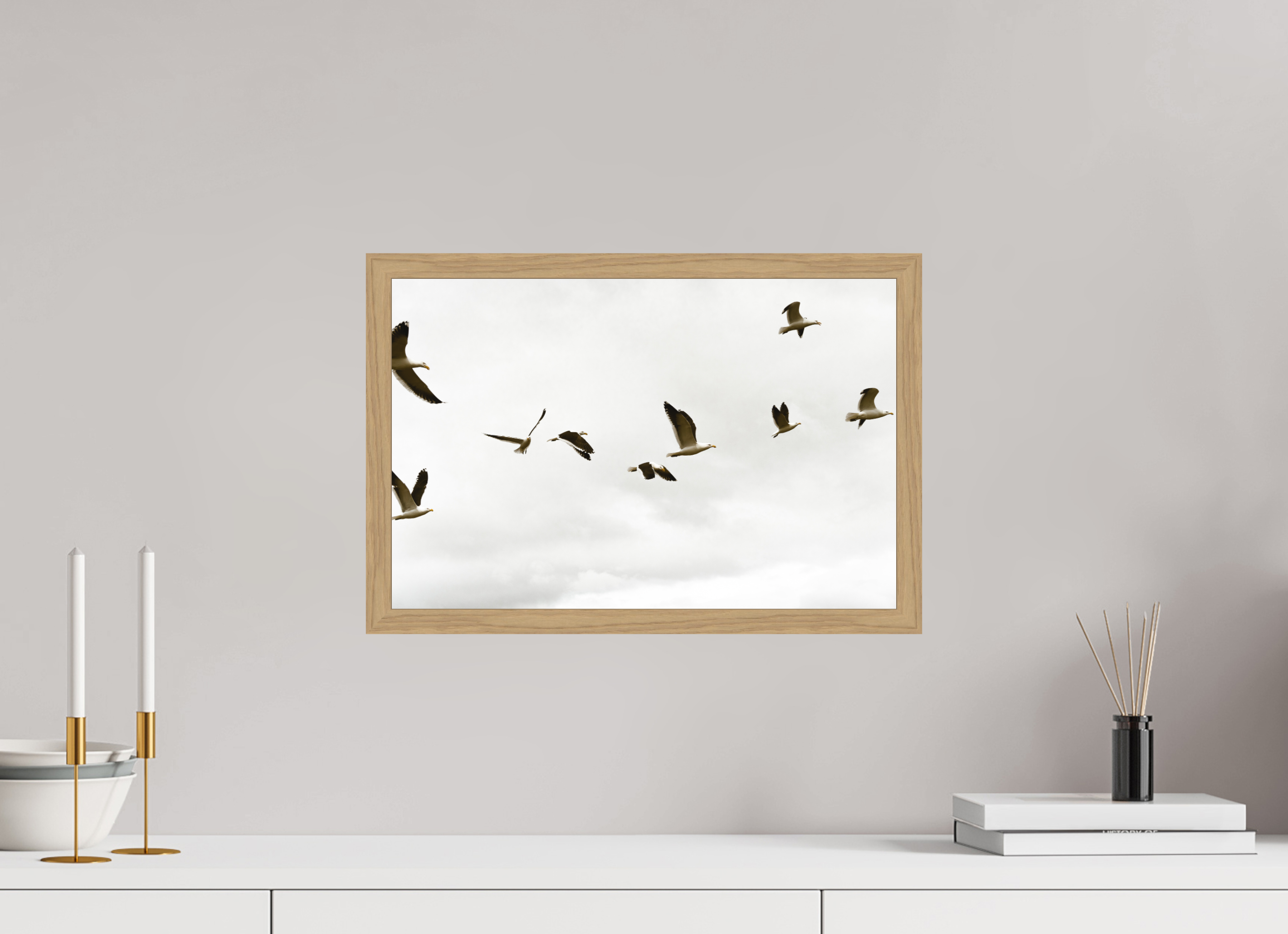45 x 30 cm, Impression Fine Art encadrée en chêne naturel - mat Goelands