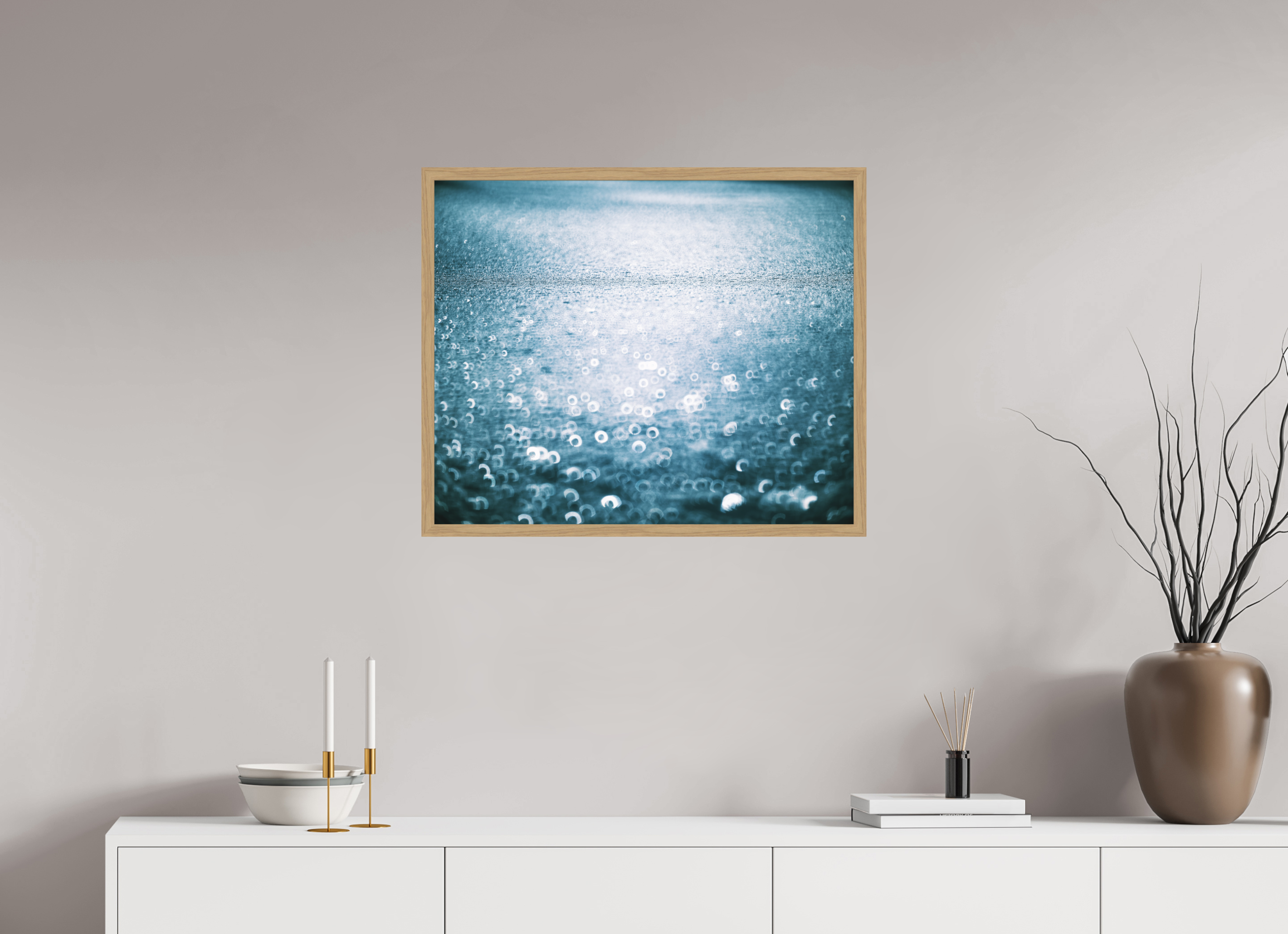 72,8 x 60 cm, Impression Fine Art encadrée en chêne naturel - mat Réflexions hivernales