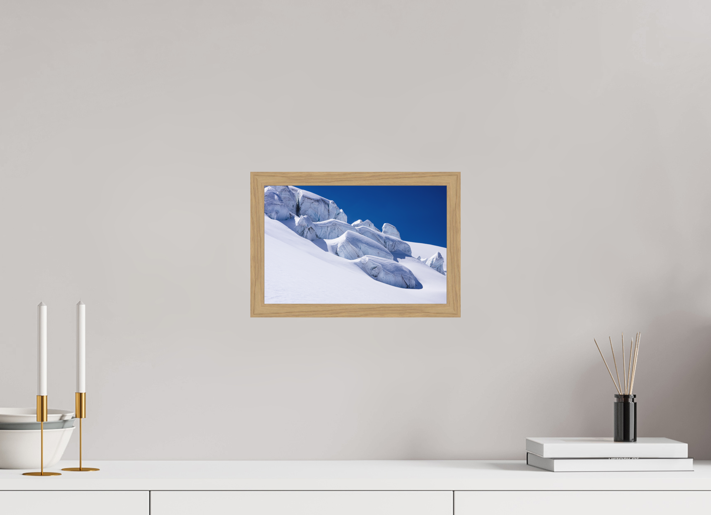 30 x 20 cm, Impression Fine Art encadrée en chêne naturel - mat Séracs du glacier de la Dent Blanche