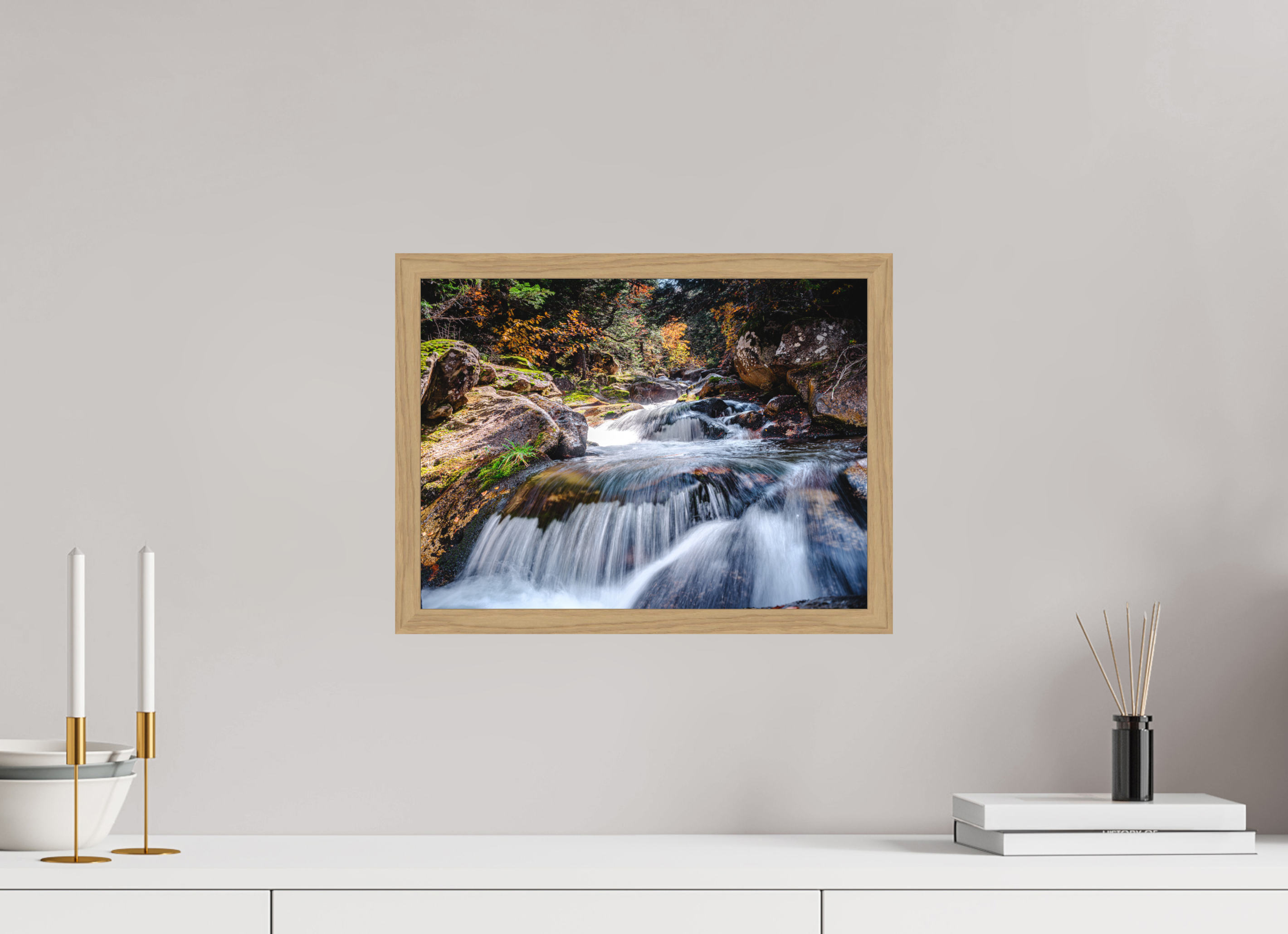 40 x 30 cm, Impression Fine Art encadrée en chêne naturel - mat Cascade enchantée