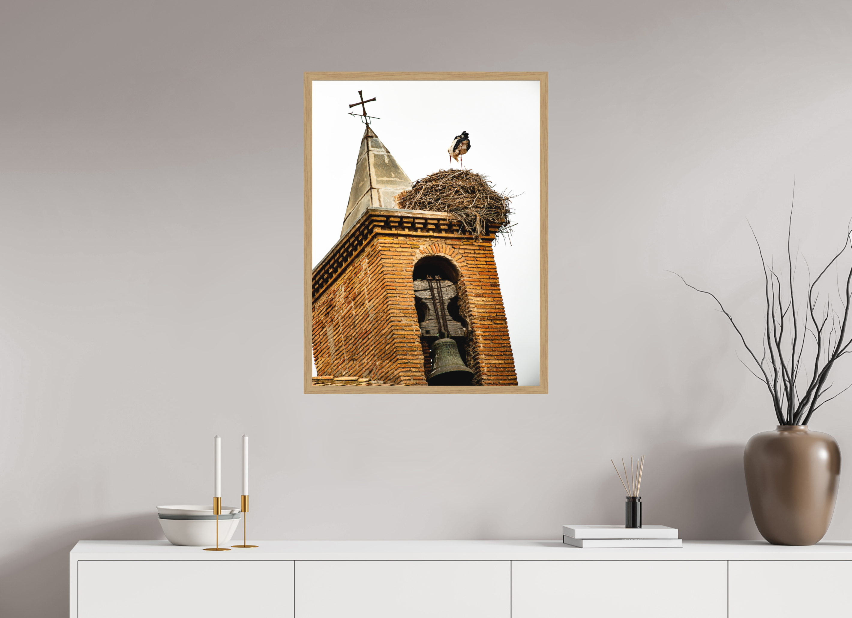 60 x 80 cm, Impression Fine Art encadrée en chêne naturel - mat Grue IV