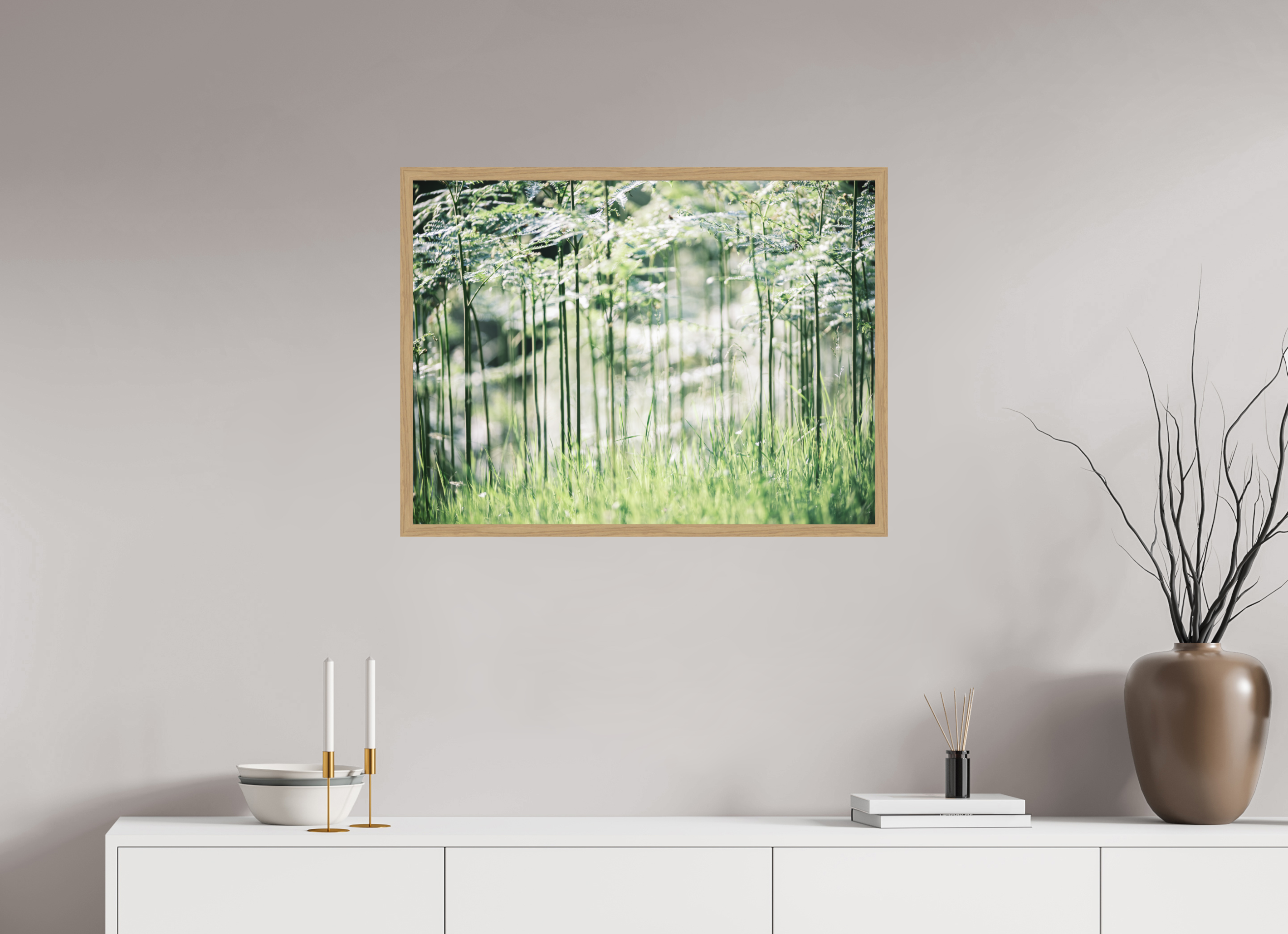 80 x 60 cm, Impression Fine Art encadrée en chêne naturel - mat Bienvenue à Jurassic Park