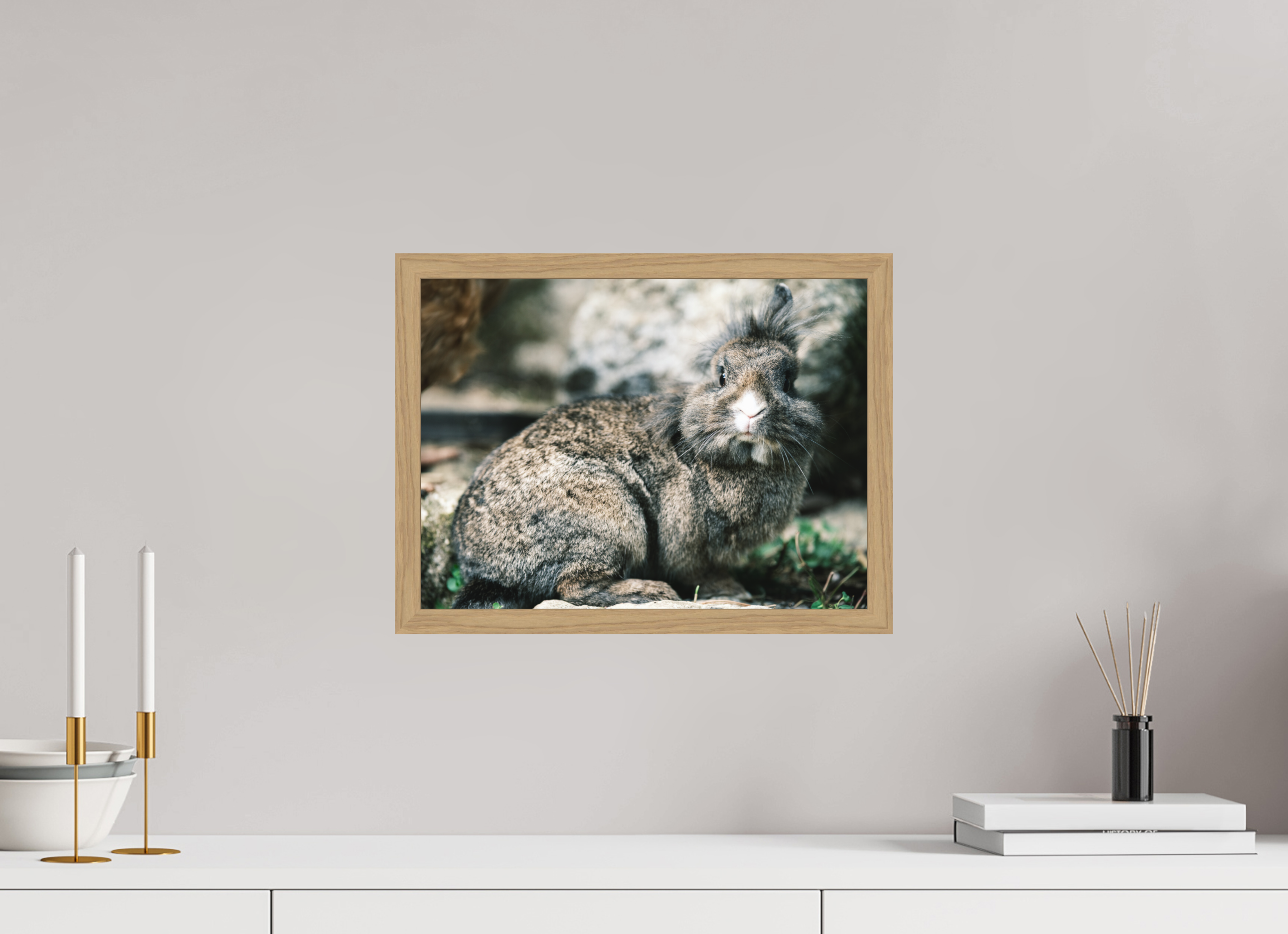 40 x 30 cm, Impression Fine Art encadrée en chêne naturel - mat Lapin