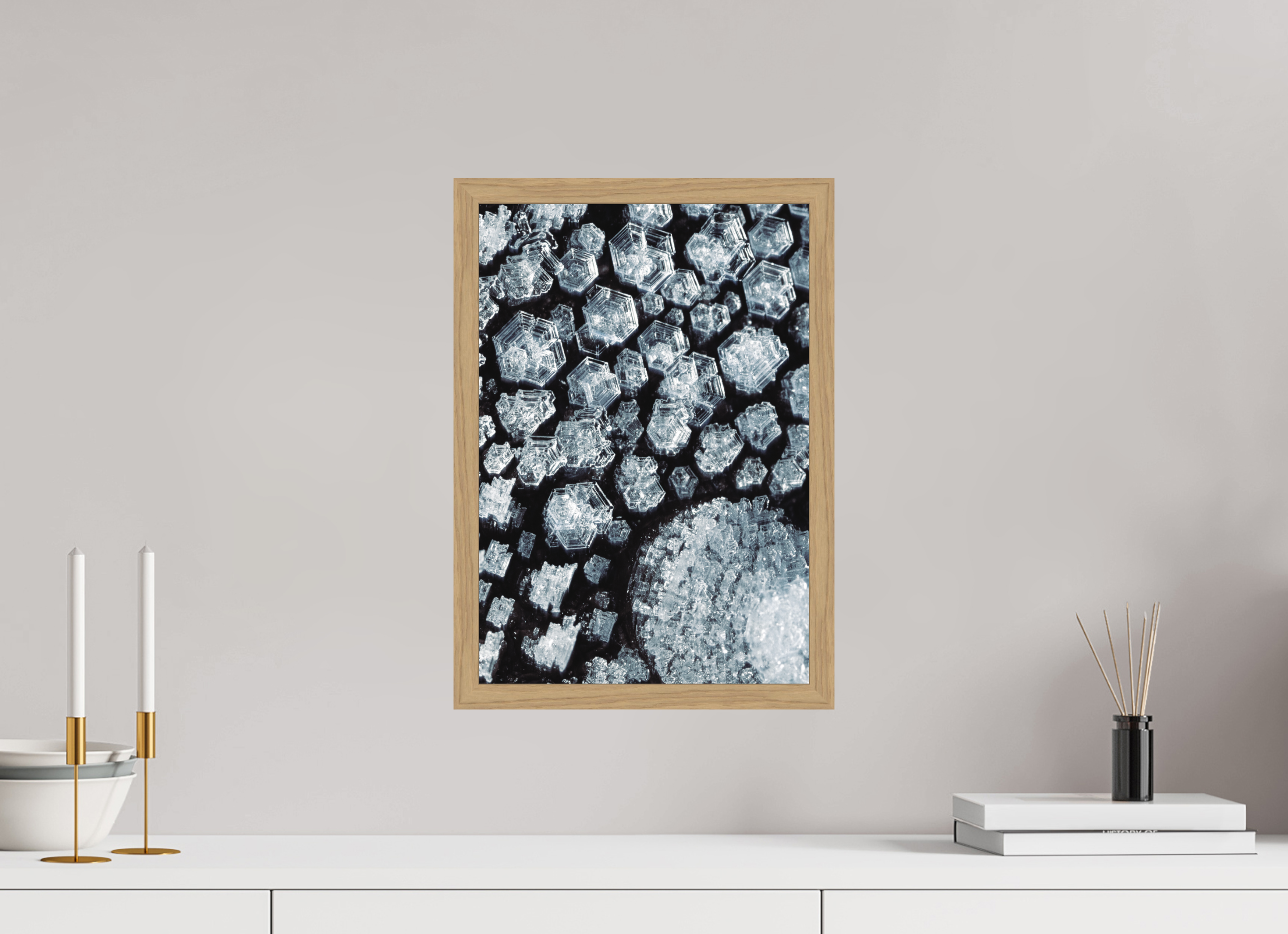30 x 42,9 cm, Impression Fine Art encadrée en chêne naturel - mat Cristaux de glace