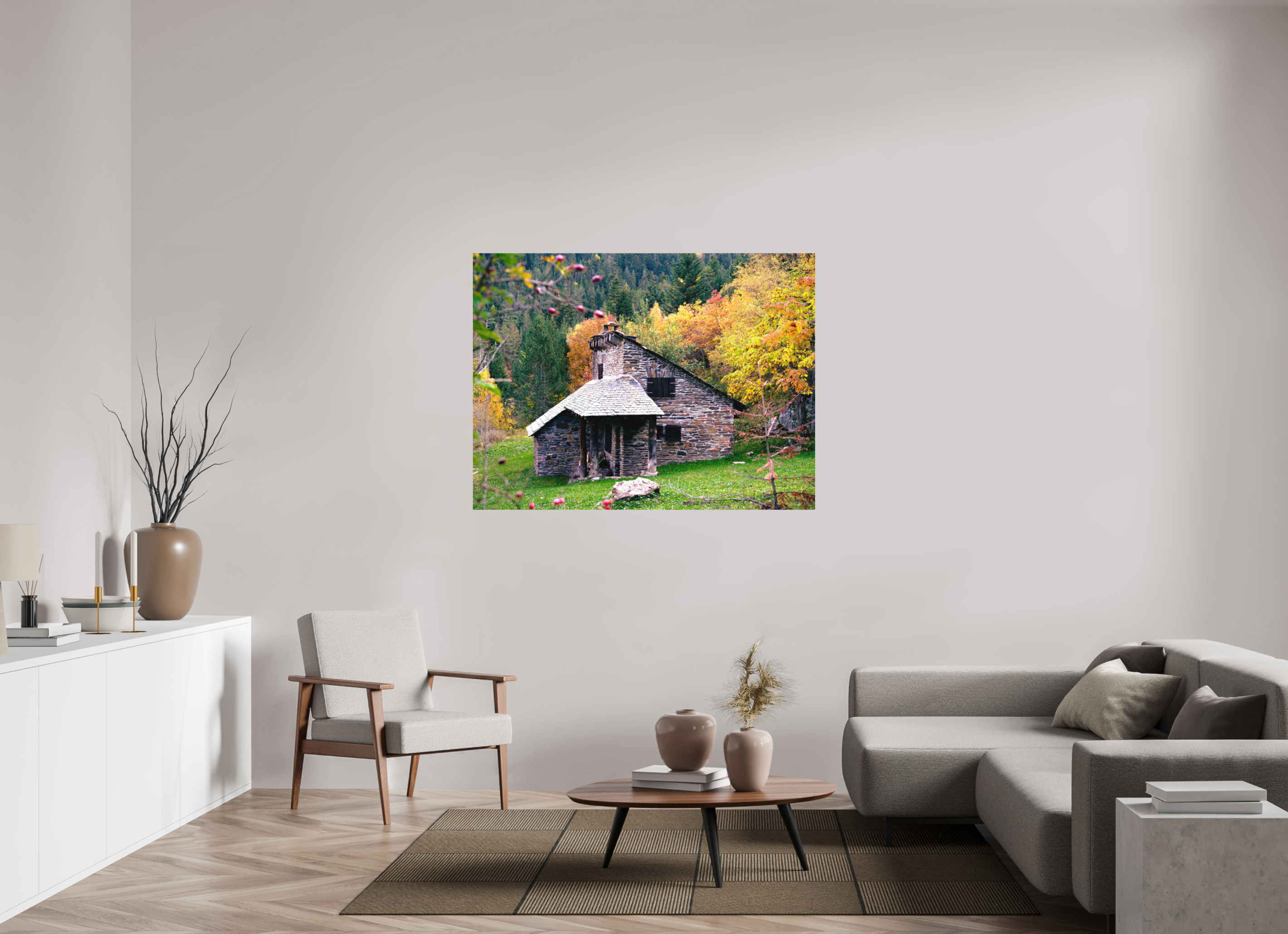 140 x 105 cm, Tirage photo - satiné Une petite maison dans la prairie