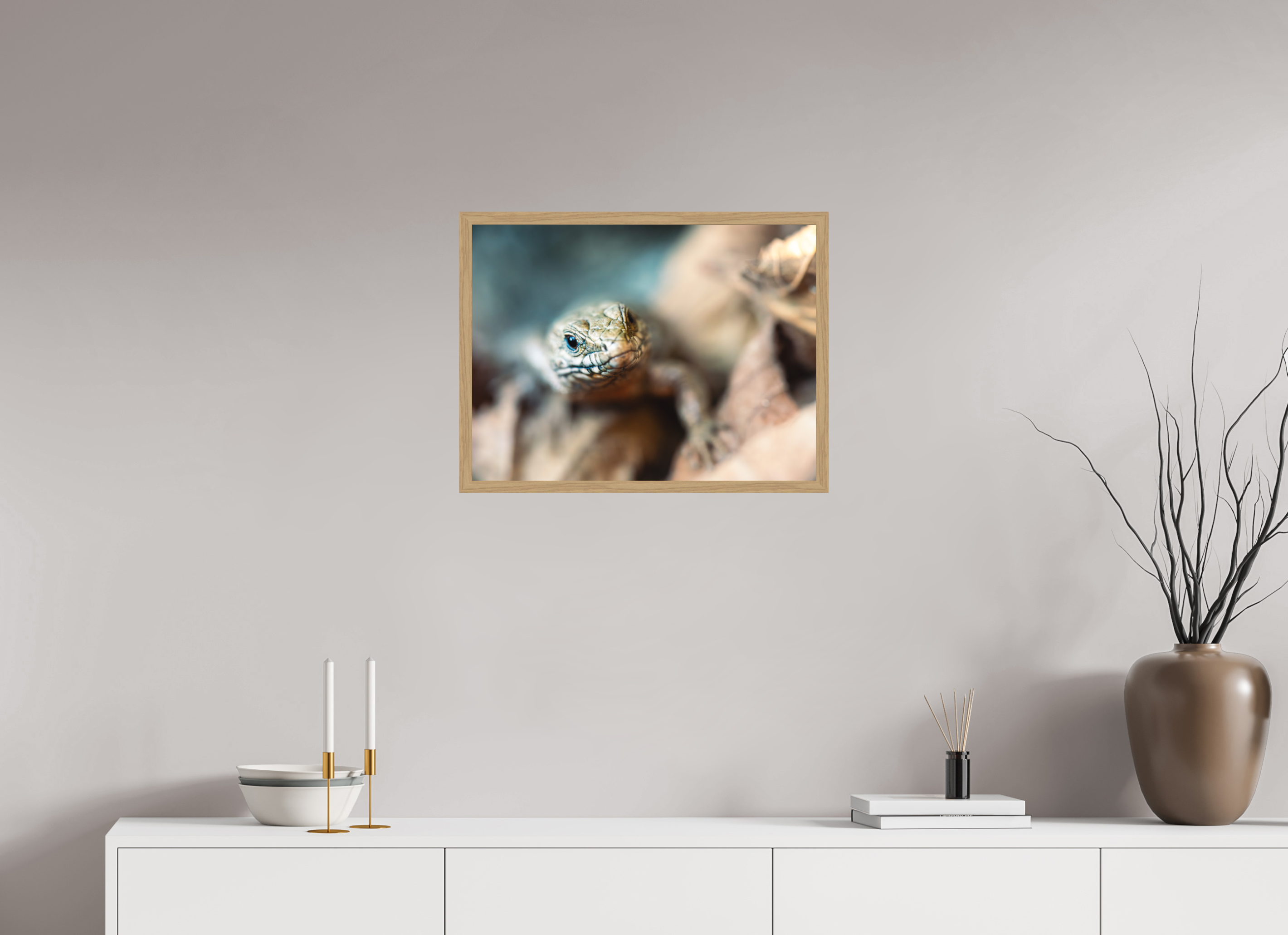 60 x 45 cm, Impression Fine Art encadrée en chêne naturel - mat Lezard