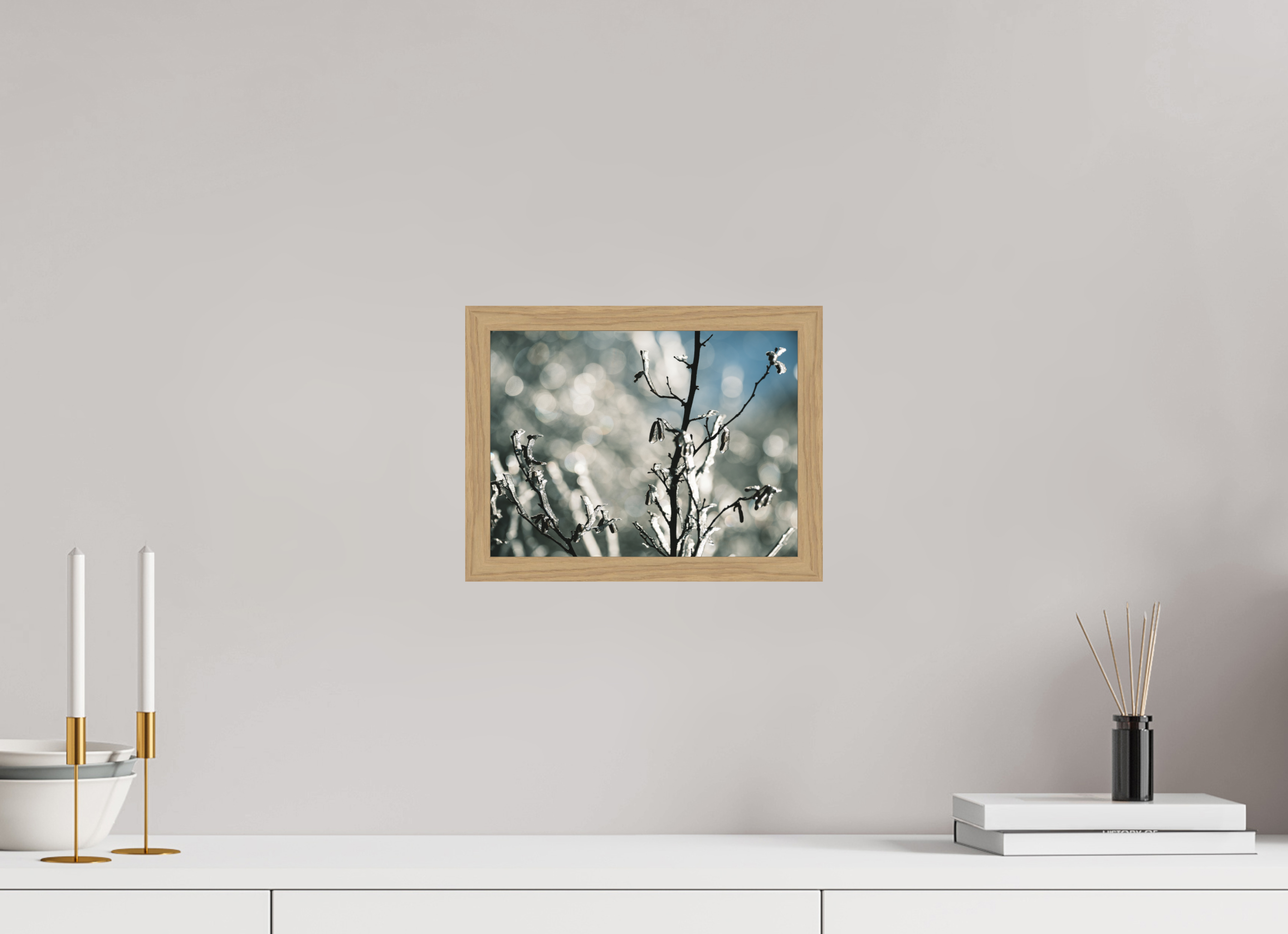 28 x 21 cm, Impression Fine Art encadrée en chêne naturel - mat Figé dans le froid