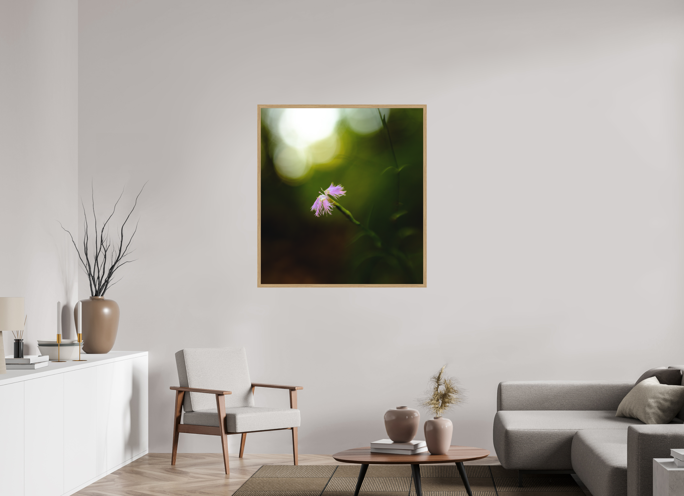 100 x 108,3 cm, Impression Fine Art encadrée en chêne naturel - mat fleur2