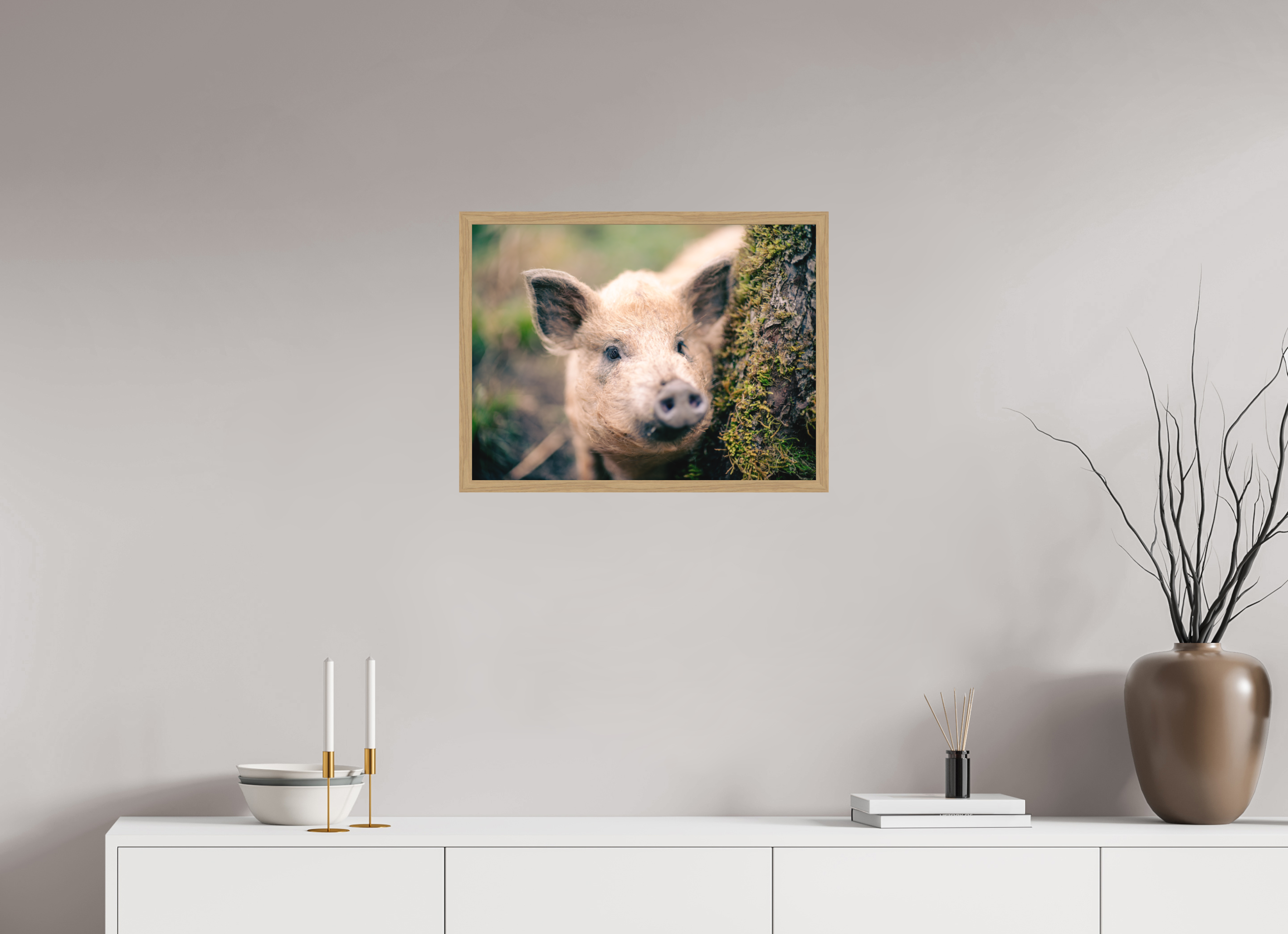 60 x 45 cm, Impression Fine Art encadrée en chêne naturel - mat Cochon