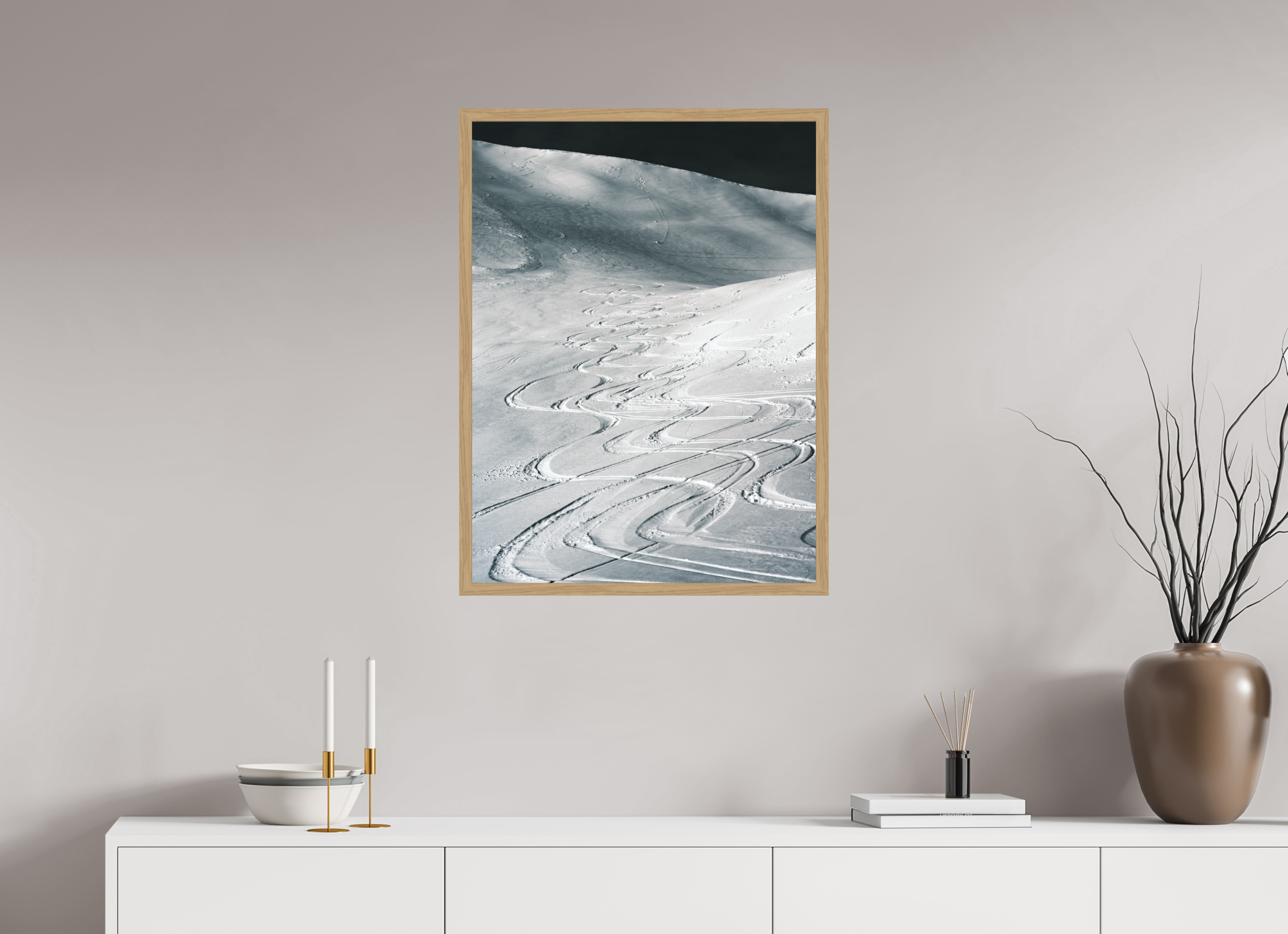 60 x 80 cm, Impression Fine Art encadrée en chêne naturel - mat Les traces du bonheur