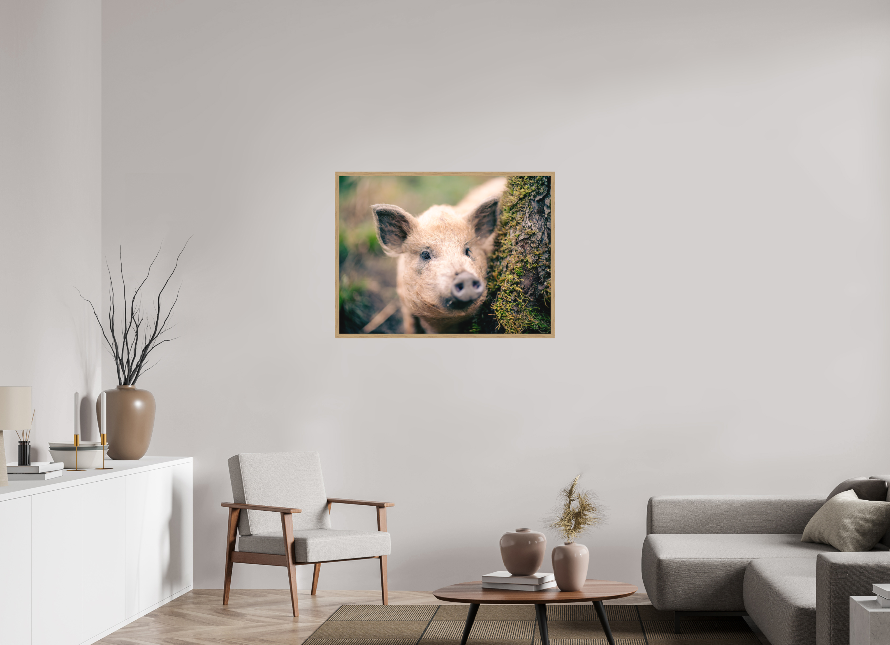 100 x 75 cm, Impression Fine Art encadrée en chêne naturel - mat Cochon