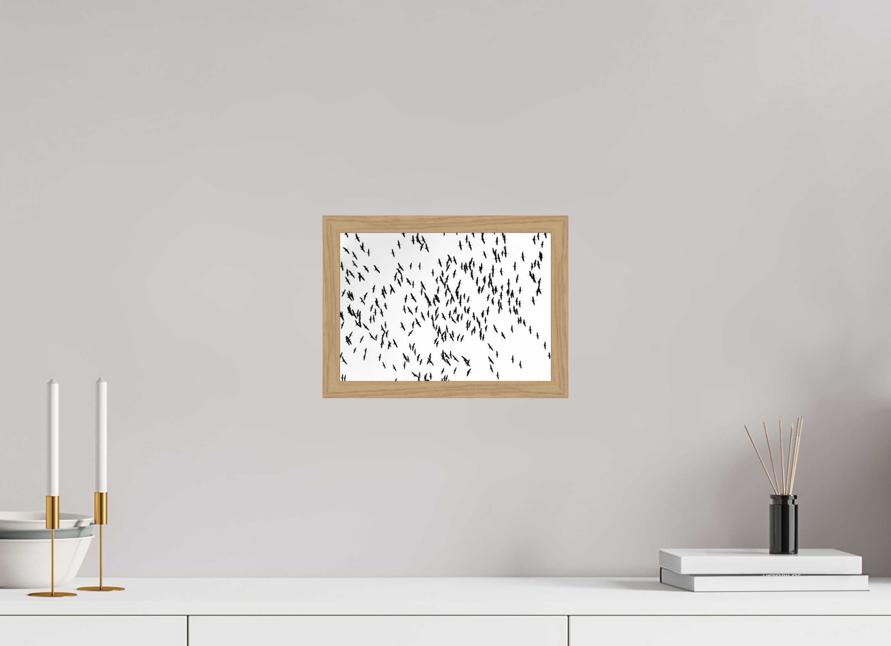 27,8 x 20 cm, Impression Fine Art encadrée en chêne naturel - mat Grues III