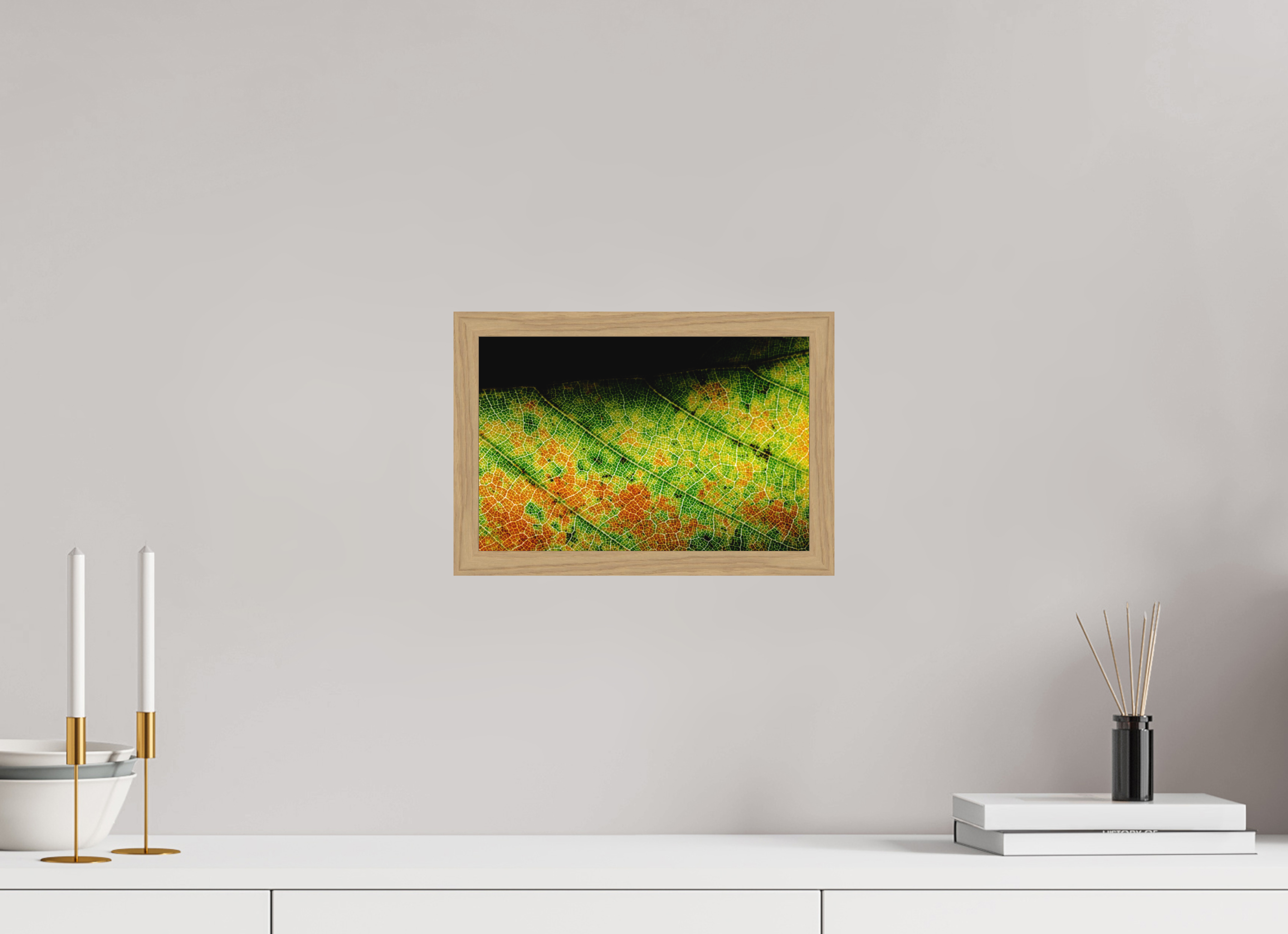 30 x 20 cm, Impression Fine Art encadrée en chêne naturel - mat Feuille