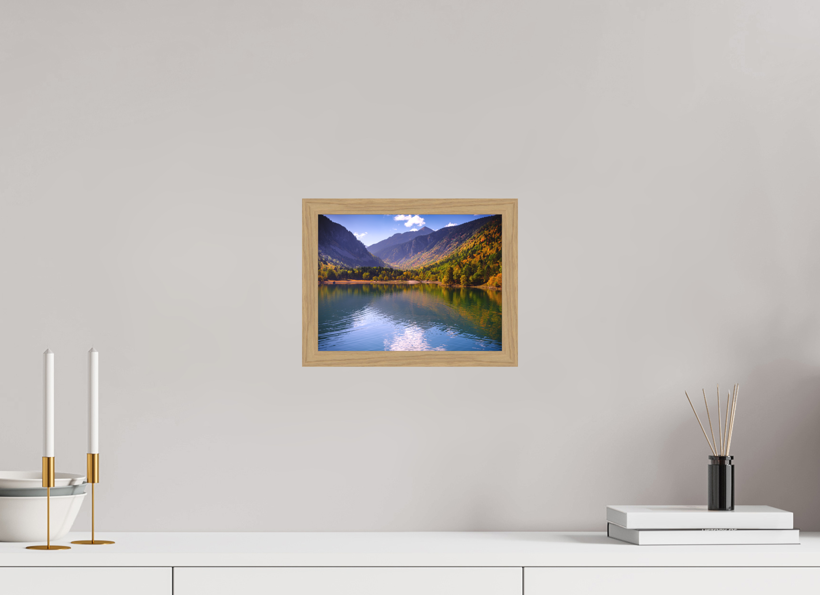 26,4 x 20 cm, Impression Fine Art encadrée en chêne naturel - mat Lac et automne