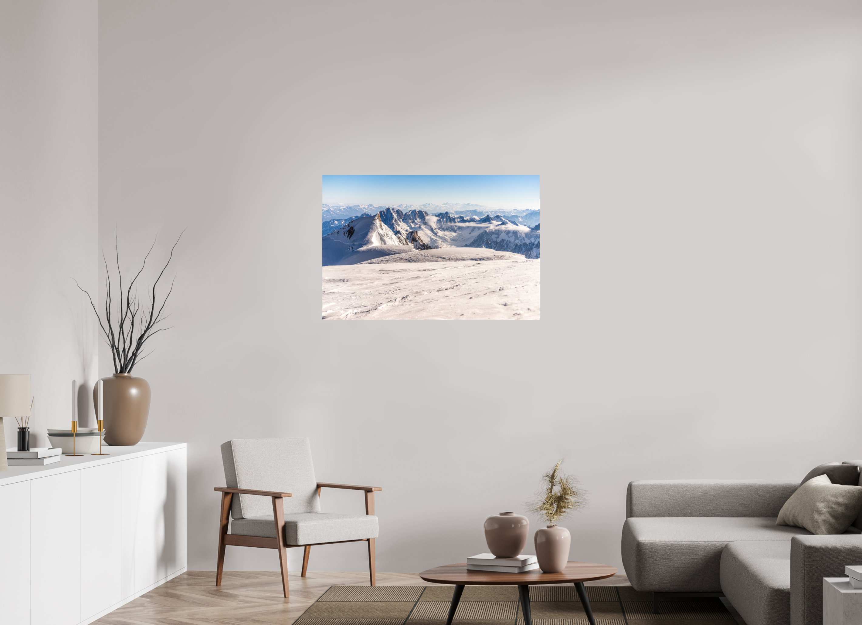 105 x 70 cm, Impression Fine Art sur support rigide - mat La vue depuis le sommet du Mont Blanc