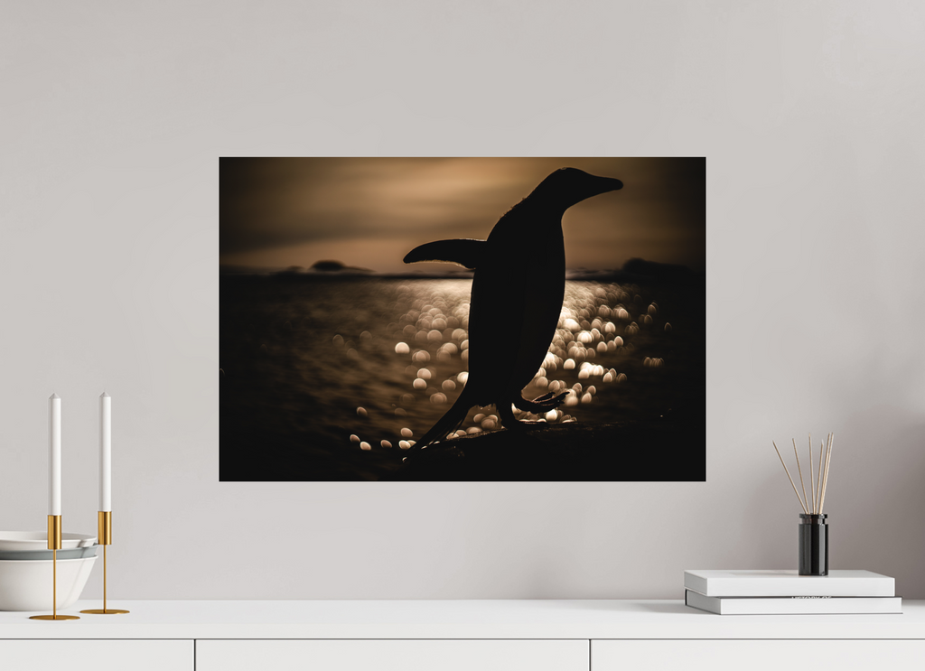 60 x 40 cm, Tirage photo - satiné Manchot Adélie et coucher de soleil