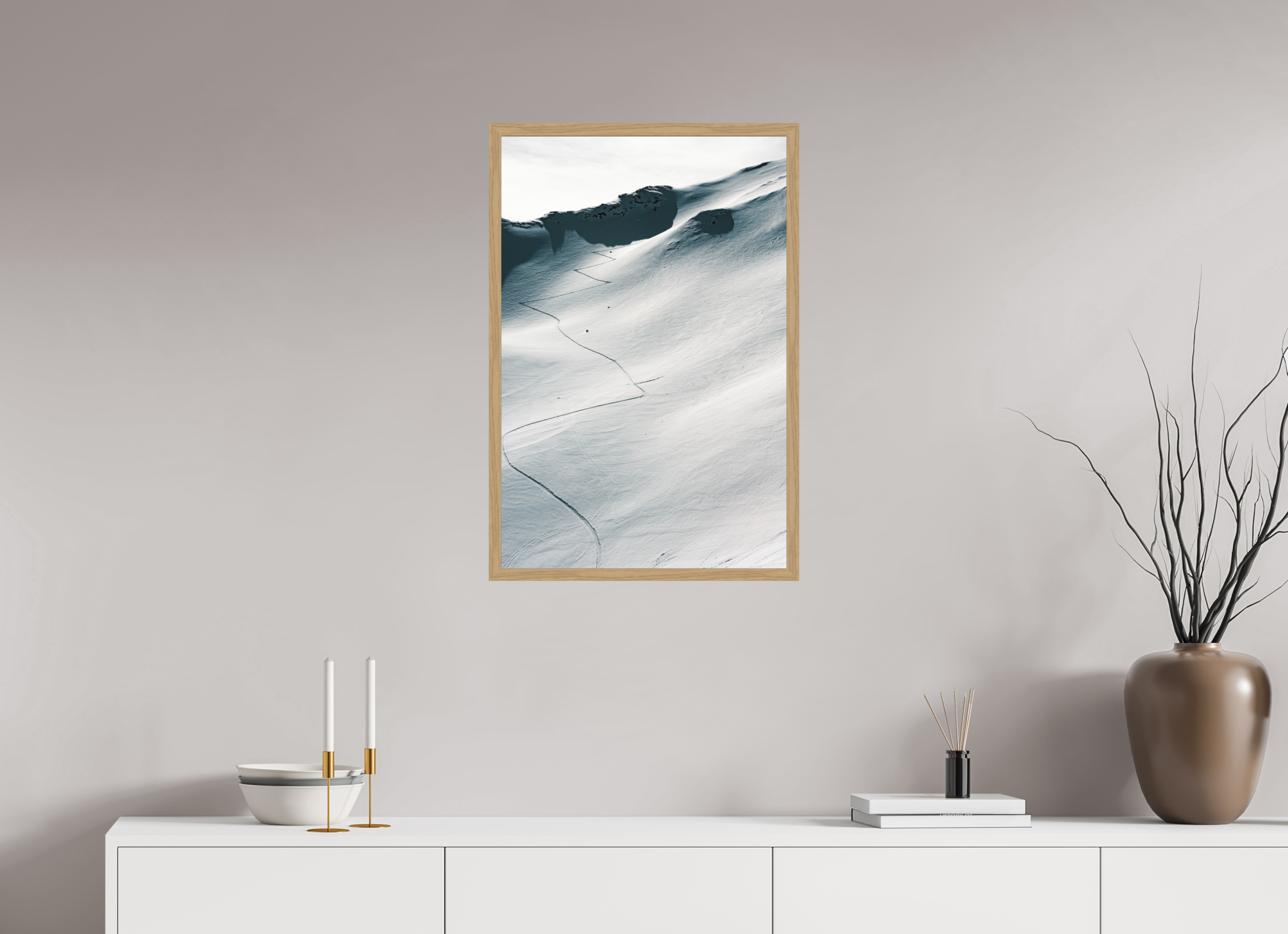 50 x 75 cm, Impression Fine Art encadrée en chêne naturel - mat À l'assaut du sommet