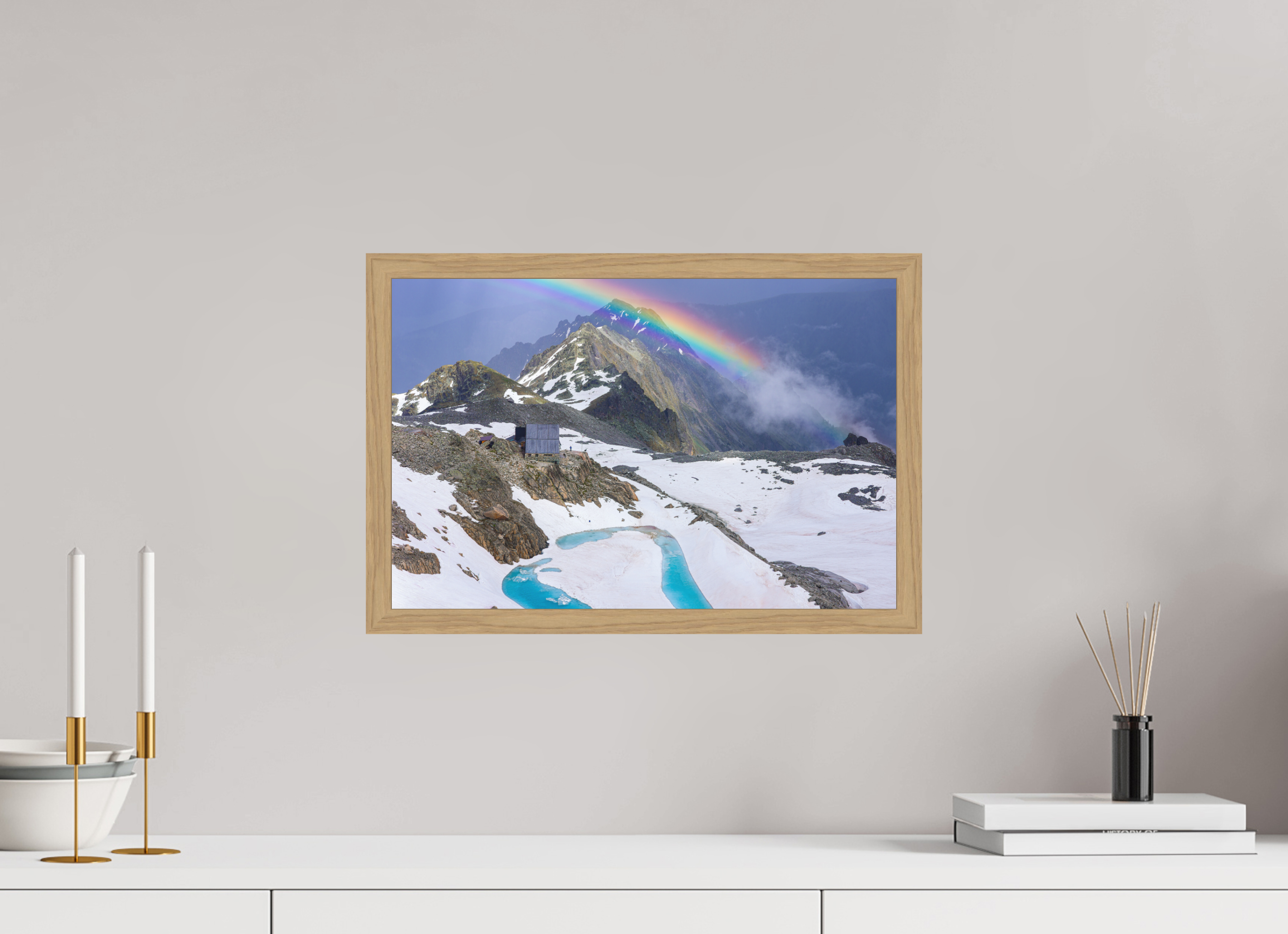 45 x 30 cm, Impression Fine Art encadrée en chêne naturel - mat Cabane d'Orny