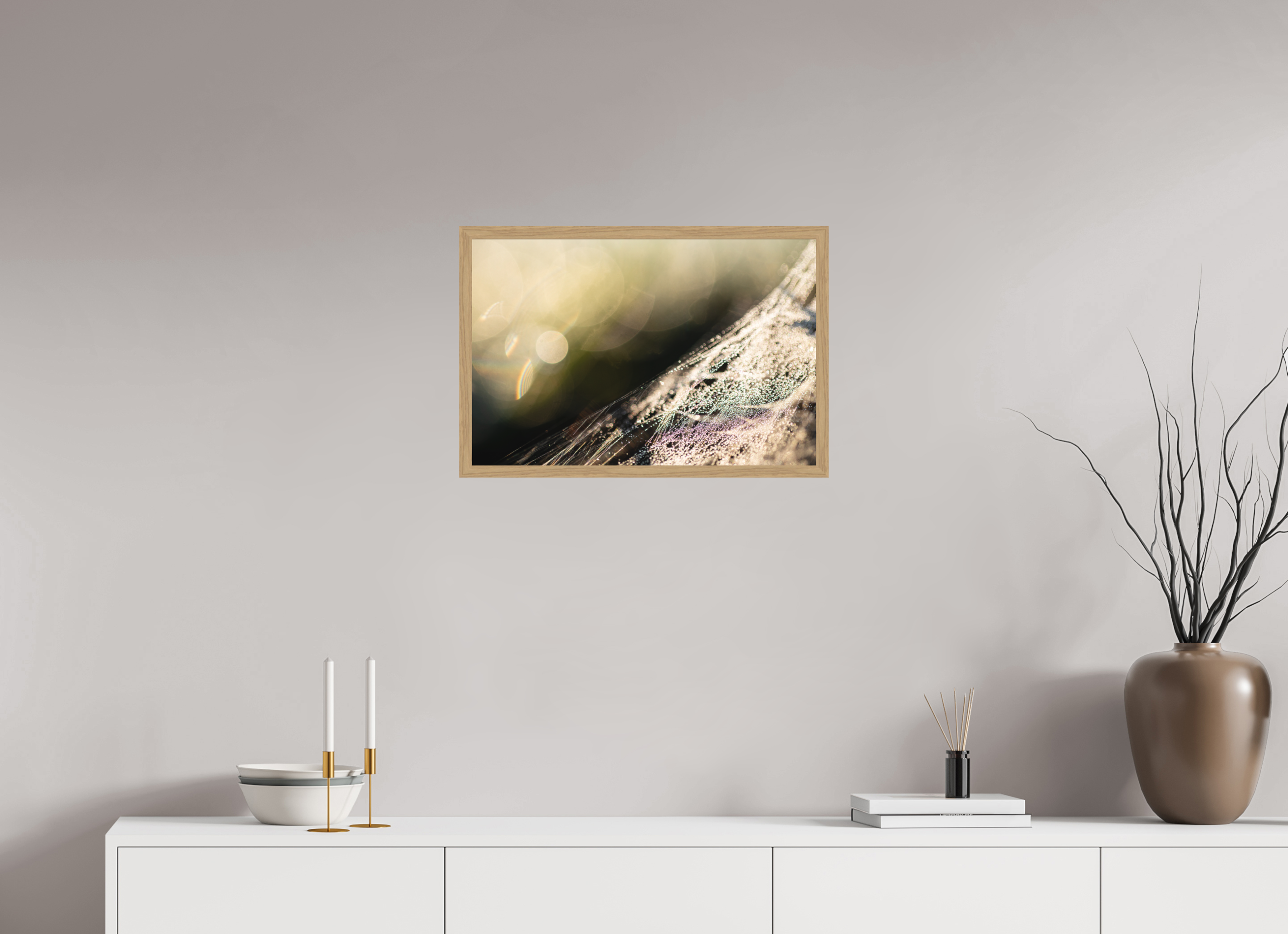 60 x 40 cm, Impression Fine Art encadrée en chêne naturel - mat toile d'araignée