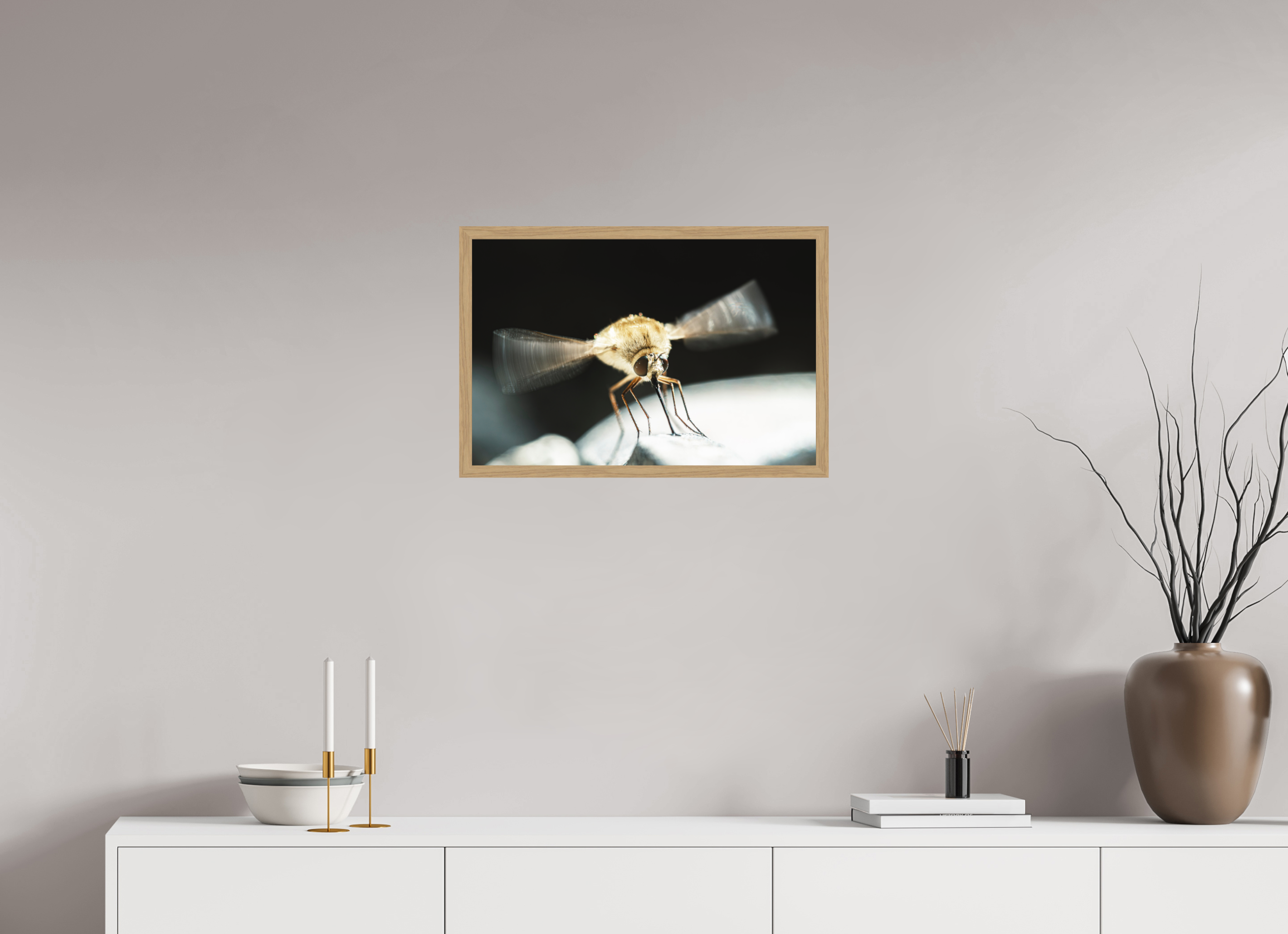 60 x 40 cm, Impression Fine Art encadrée en chêne naturel - mat Bombylius