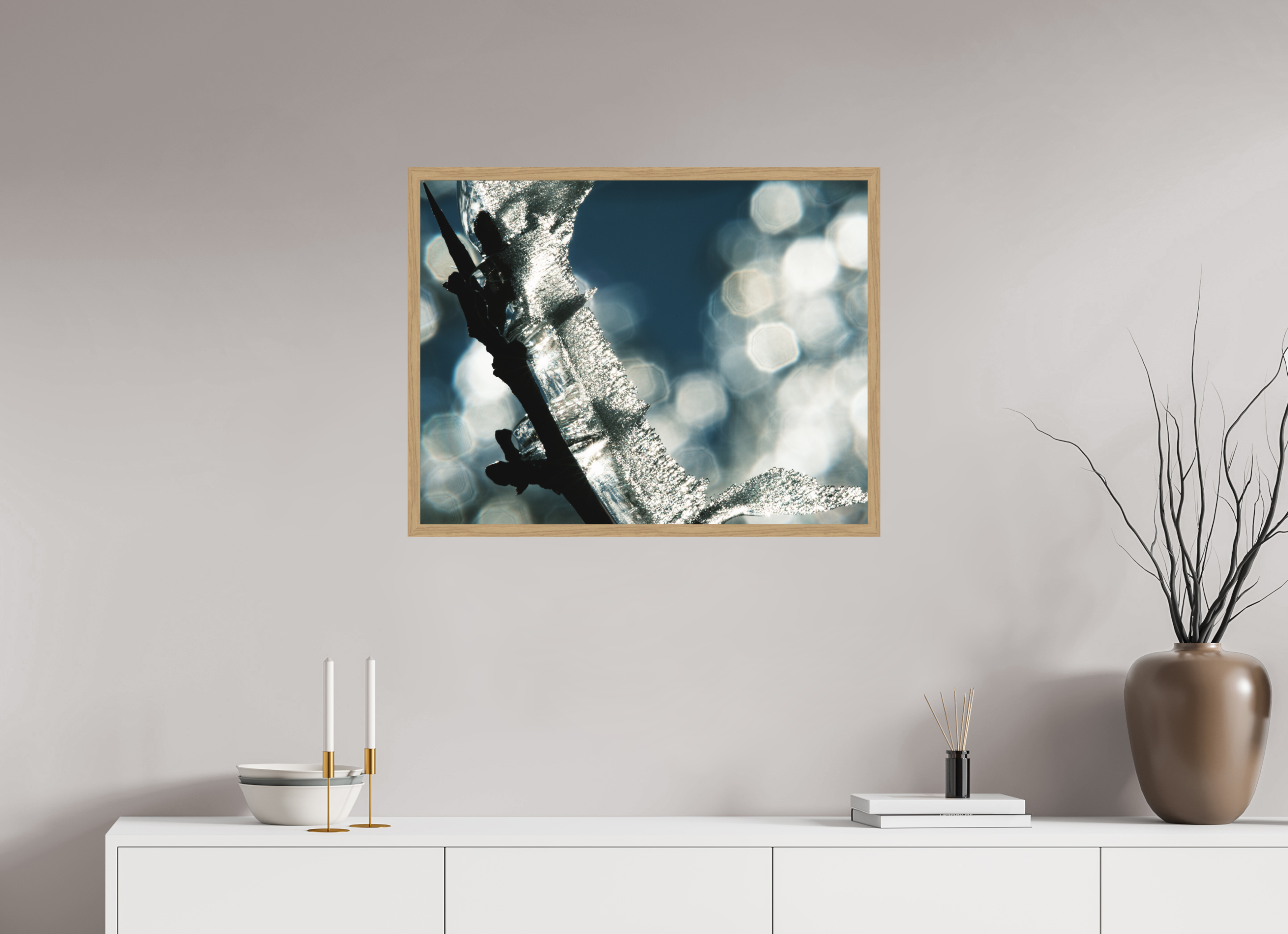 77,5 x 60 cm, Impression Fine Art encadrée en chêne naturel - mat Givré