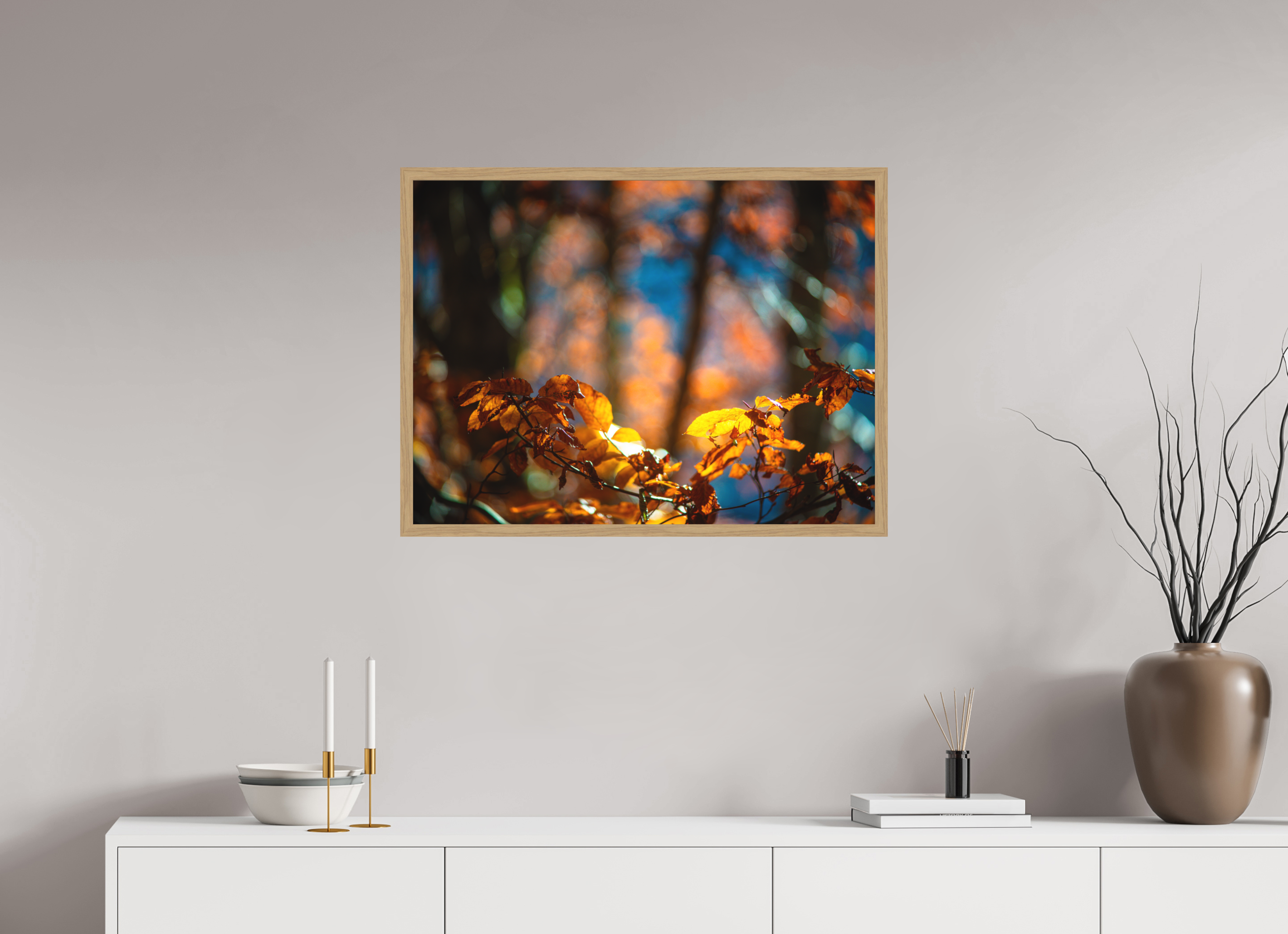 80 x 60 cm, Impression Fine Art encadrée en chêne naturel - mat La folie des couleurs I