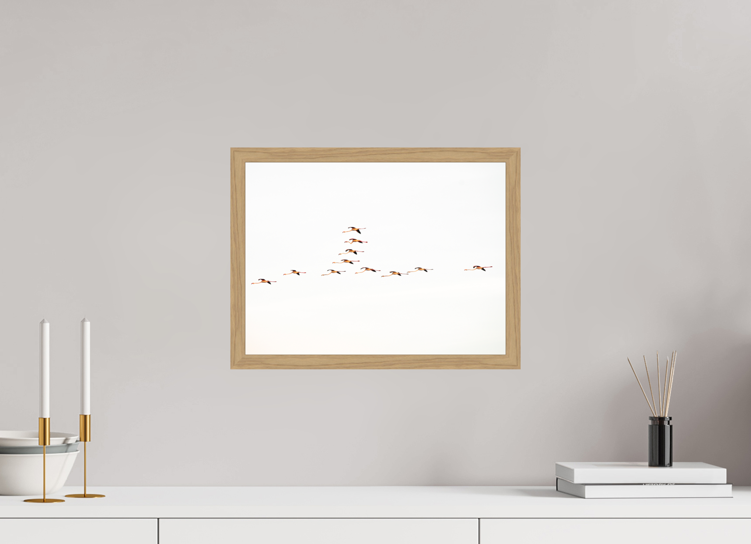 40 x 30 cm, Impression Fine Art encadrée en chêne naturel - mat Flamands roses