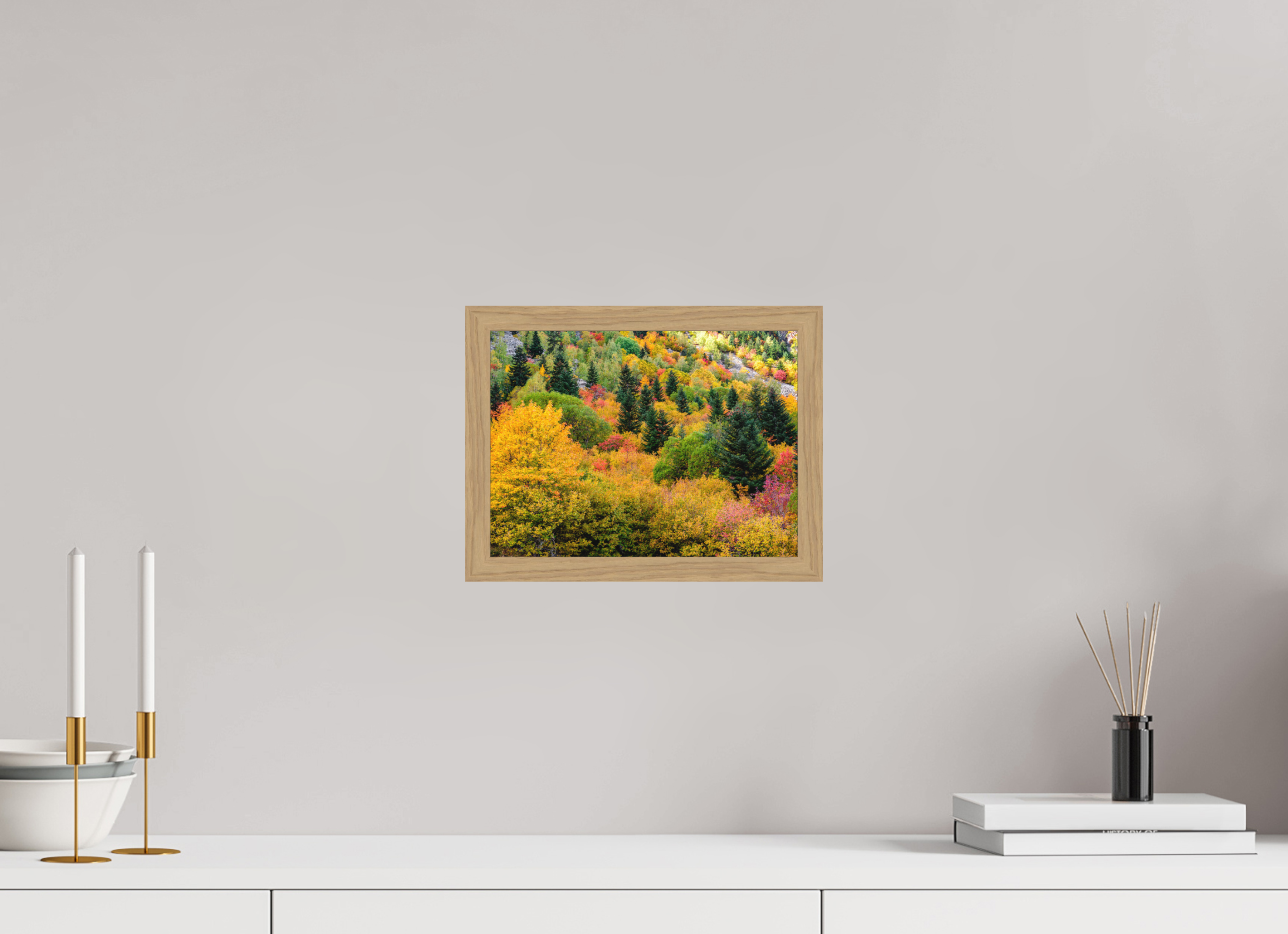 28 x 21 cm, Impression Fine Art encadrée en chêne naturel - mat Forêt de couleurs