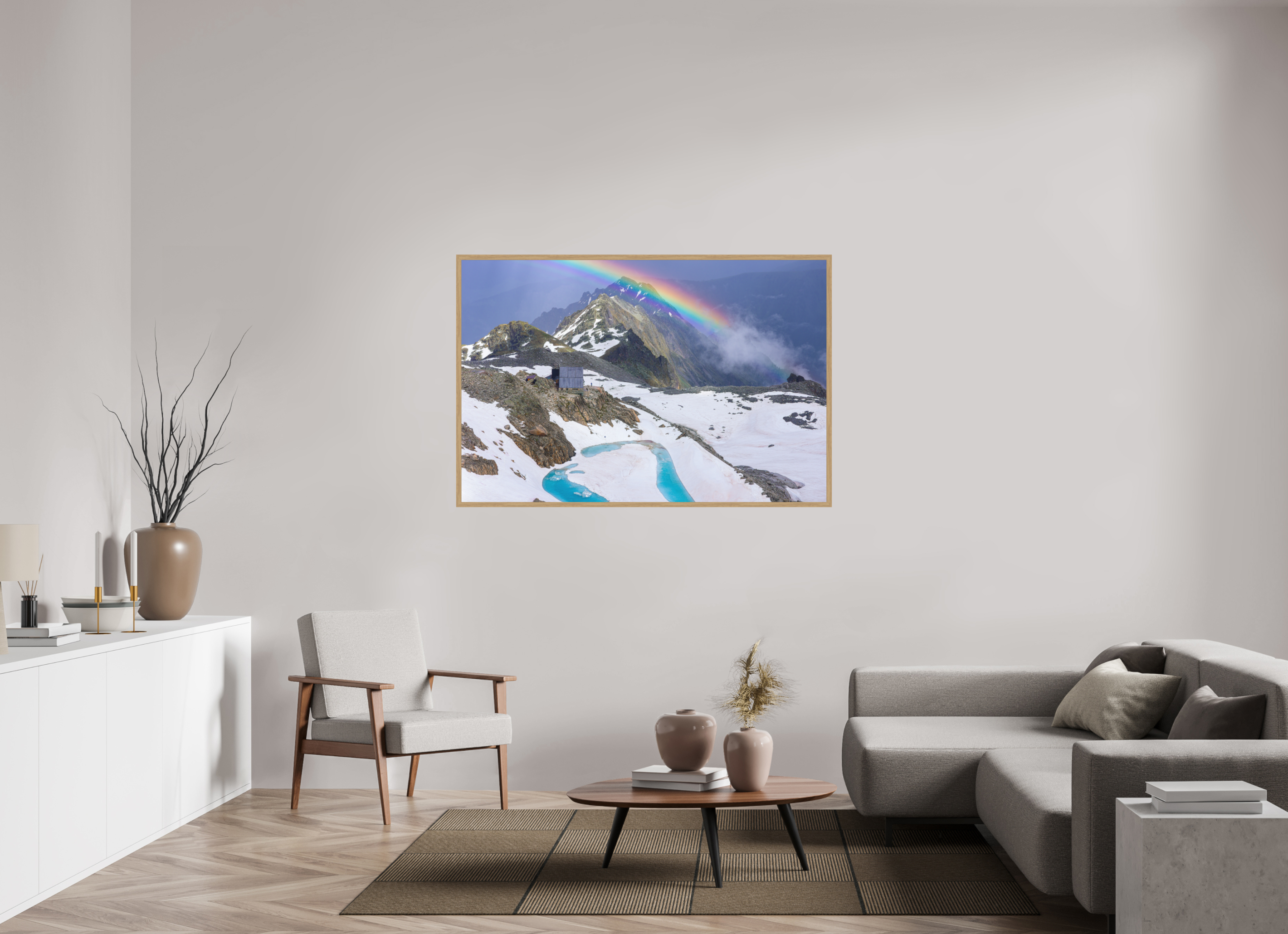 150 x 100 cm, Impression Fine Art encadrée en chêne naturel - mat Cabane d'Orny