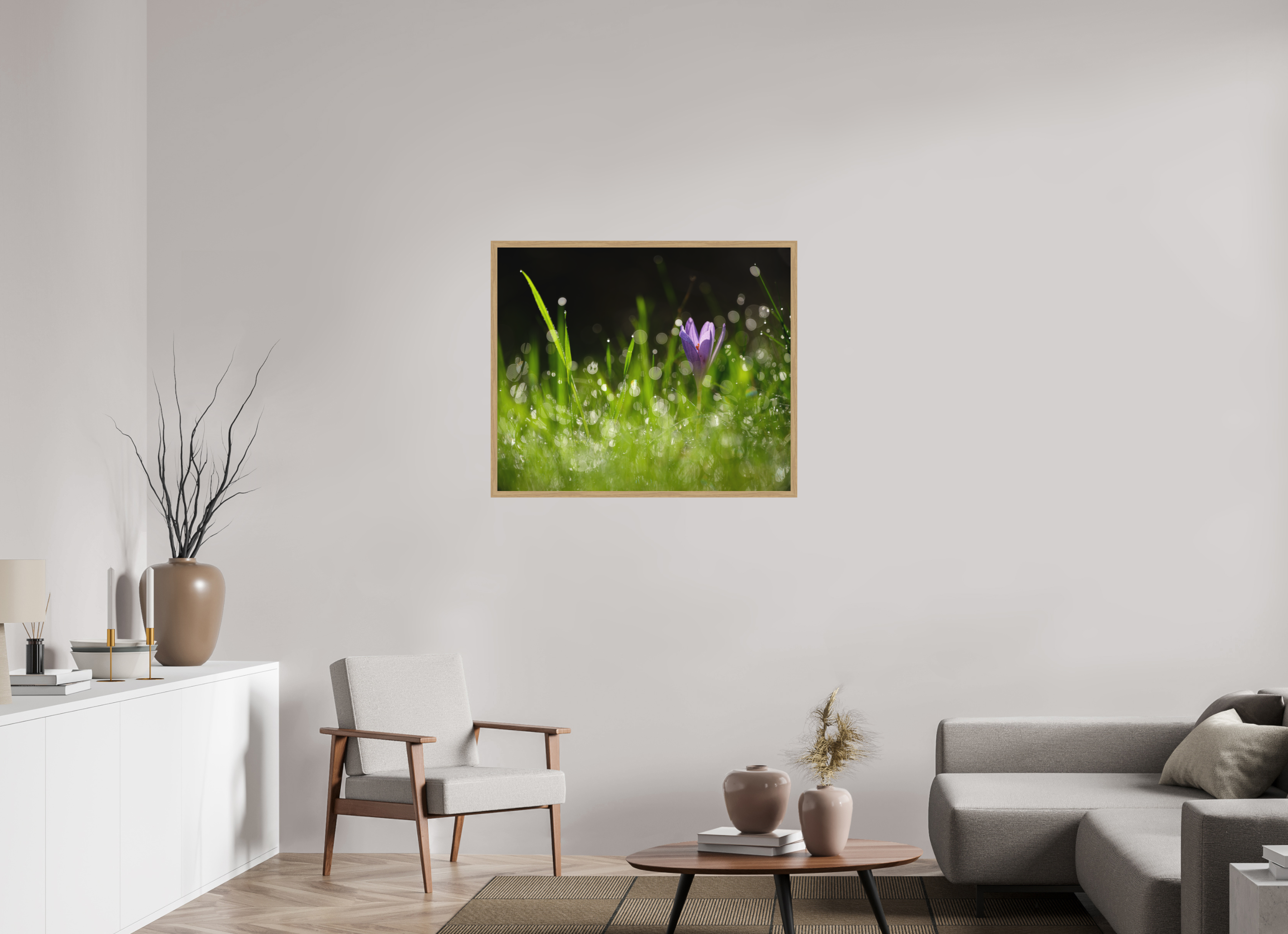 96 x 80 cm, Impression Fine Art encadrée en chêne naturel - mat fleurs