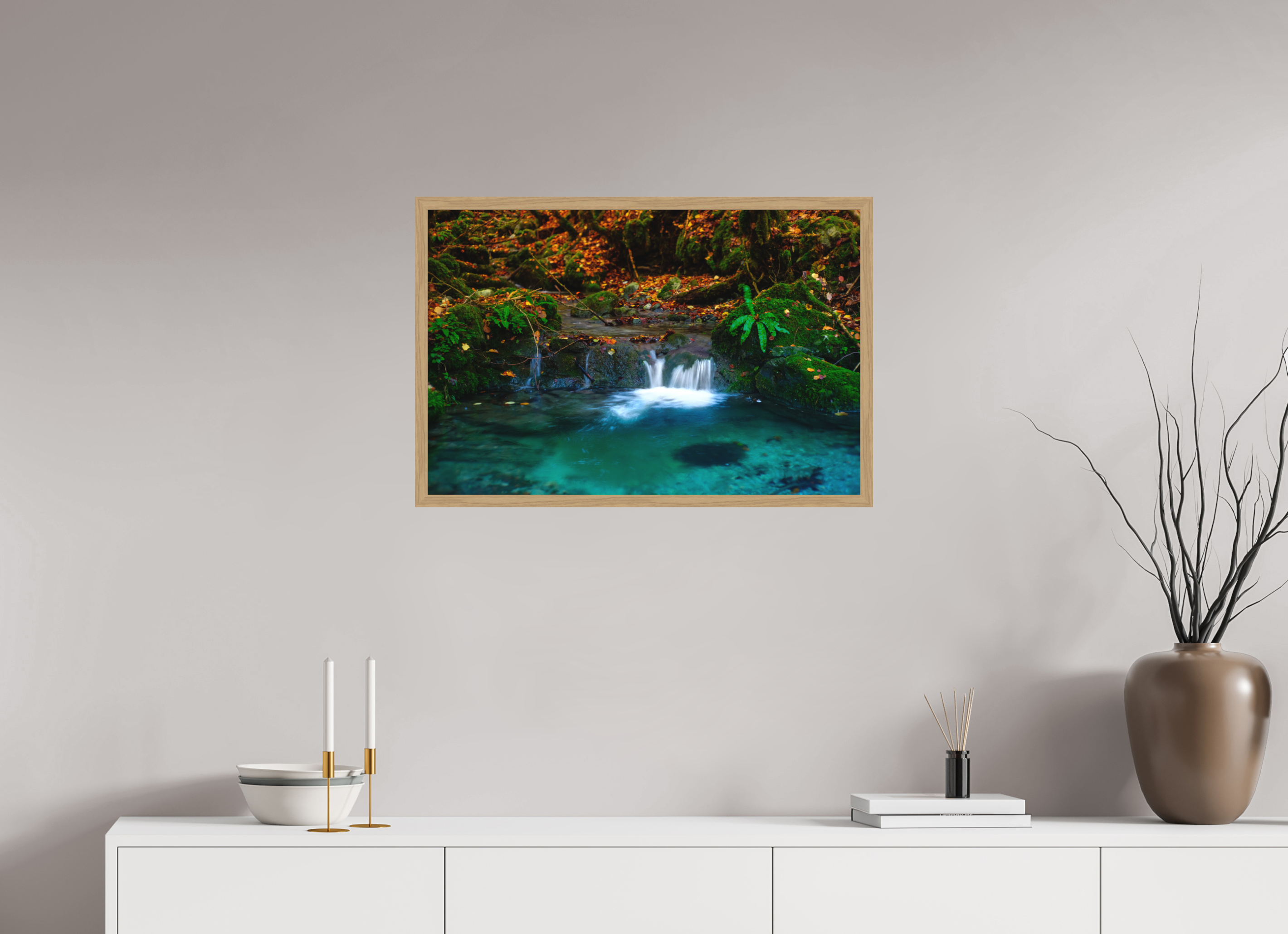 75 x 50 cm, Impression Fine Art encadrée en chêne naturel - mat De l'eau et des couleurs