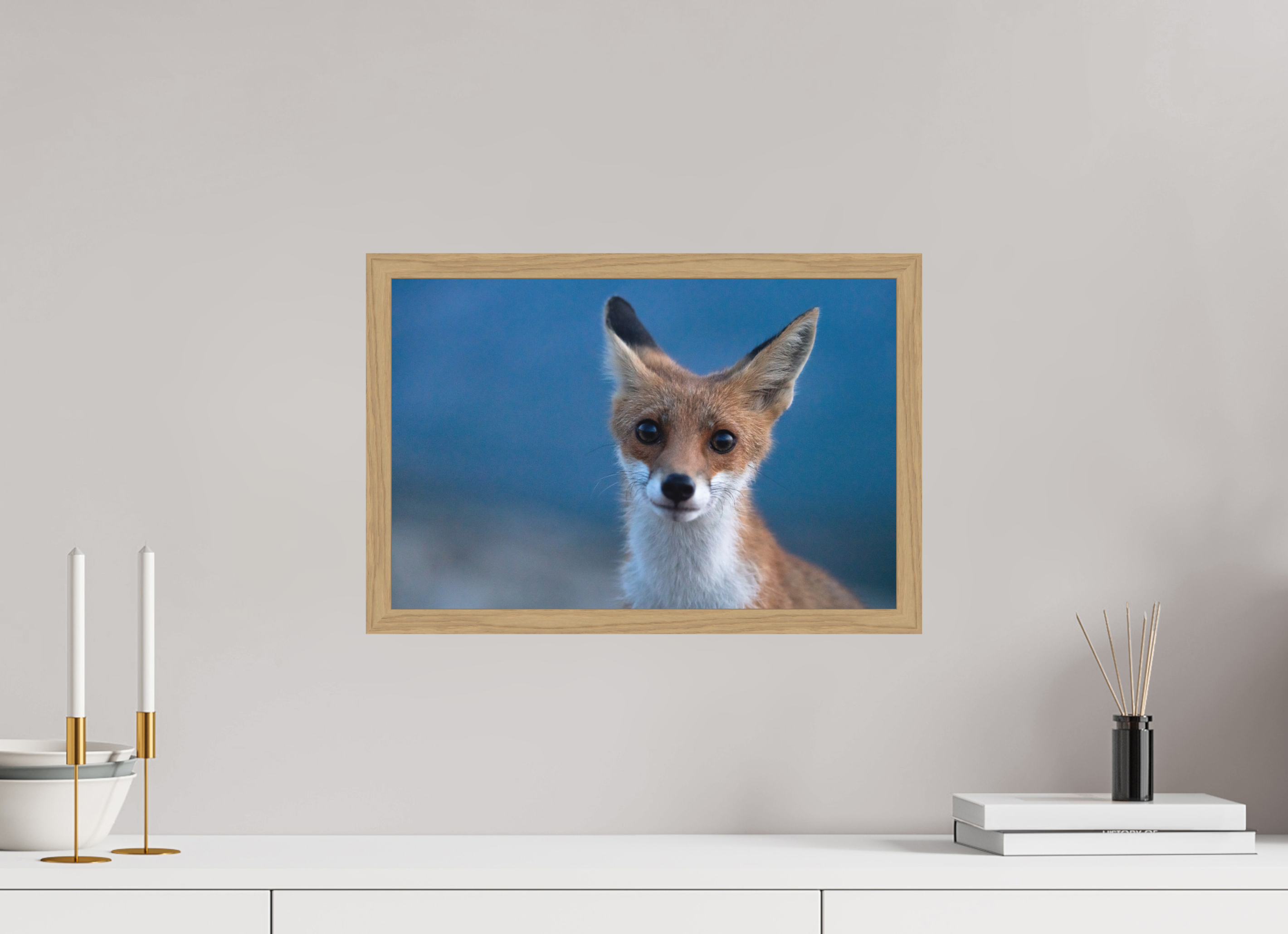 45 x 30 cm, Impression Fine Art encadrée en chêne naturel - mat Bruno le renardeau