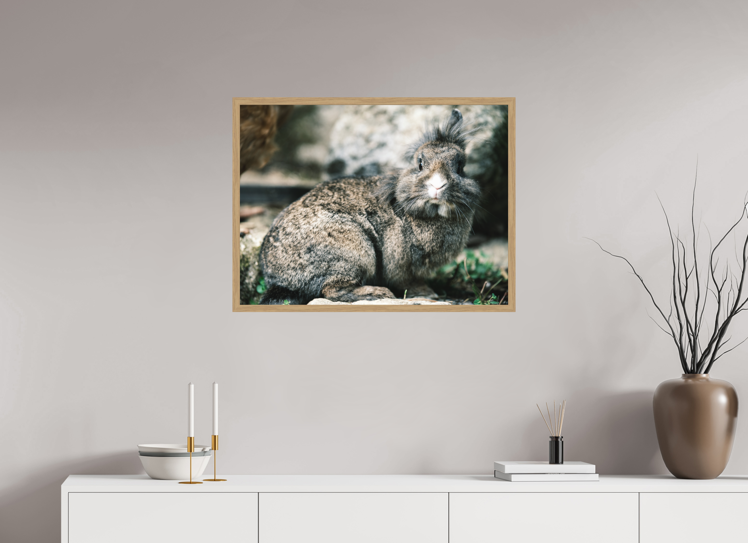 80 x 60 cm, Impression Fine Art encadrée en chêne naturel - mat Lapin