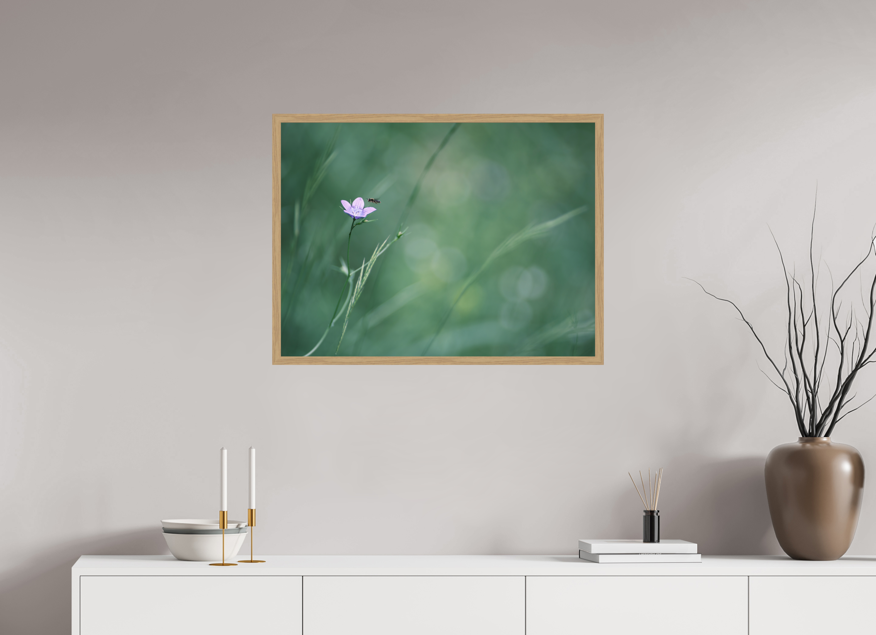 80 x 60 cm, Impression Fine Art encadrée en chêne naturel - mat Petite fleur des champs