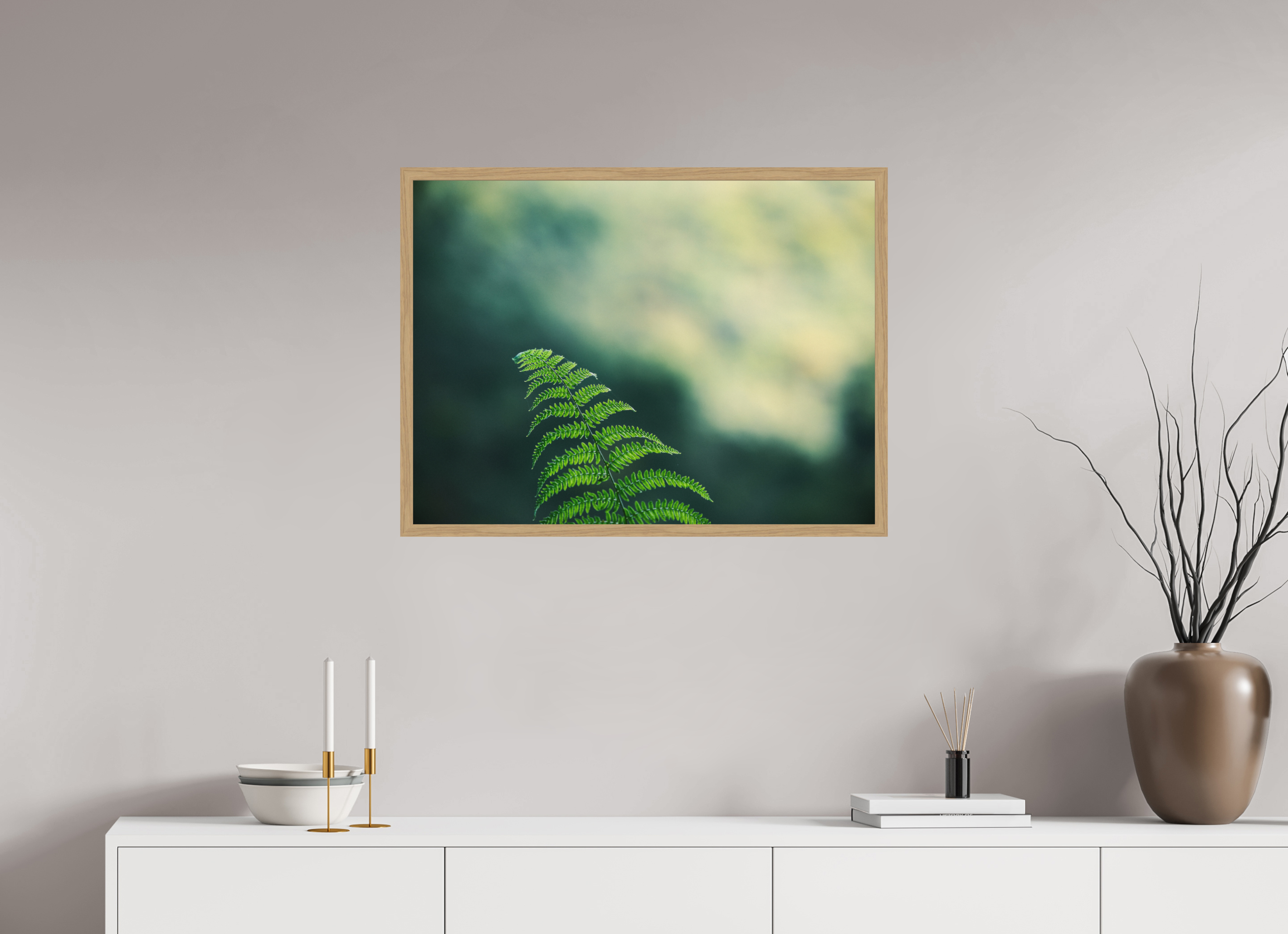 80 x 60 cm, Impression Fine Art encadrée en chêne naturel - mat Fougère